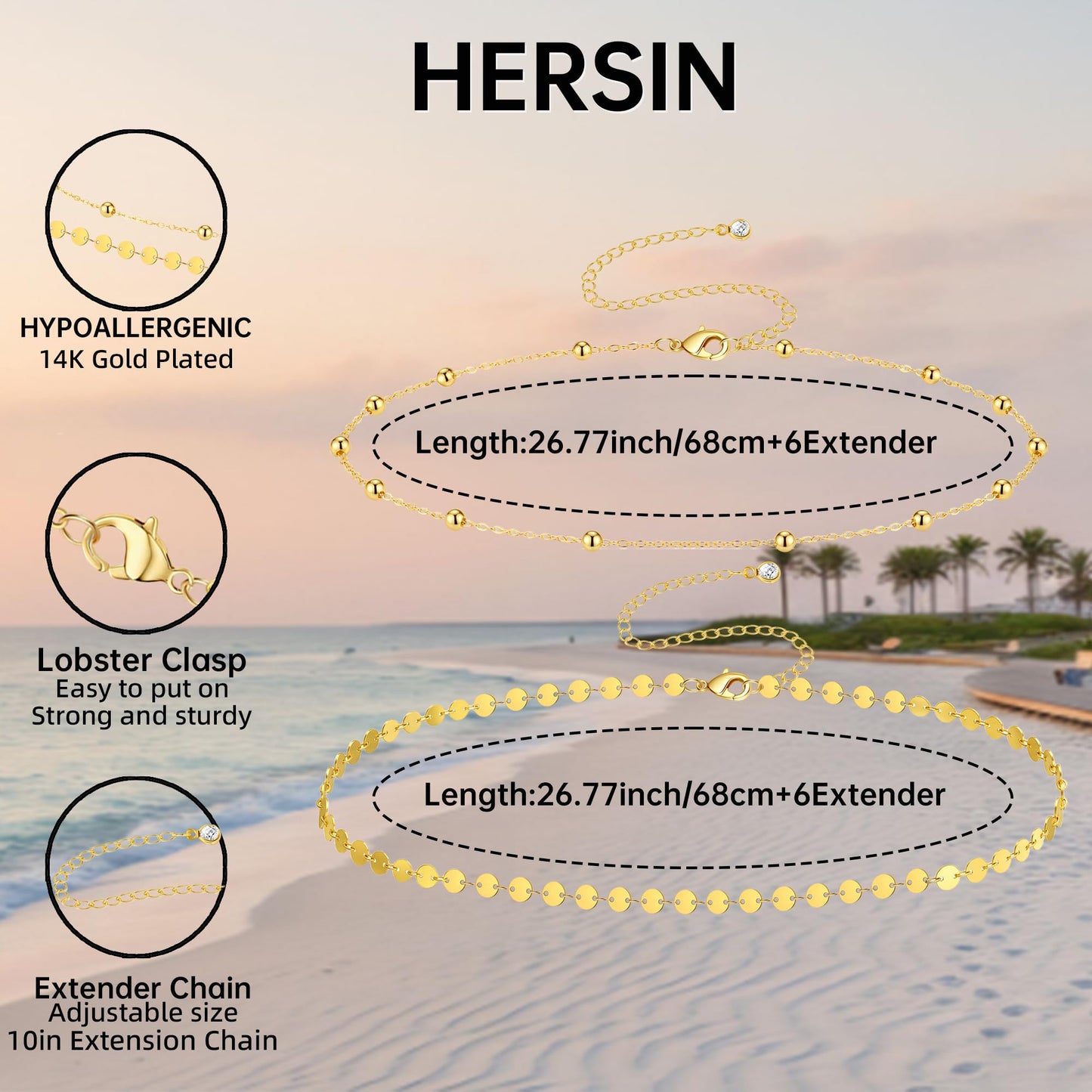 HERSIN Waist Beads for Women, Dainty 14k Gold Plated Waist Chain Gold Chain Belt Simple Body Chain Jewelry for Womens Belly Chain Waterproof Gold Jewelry Accessories for Women Gifts Rave Outfits