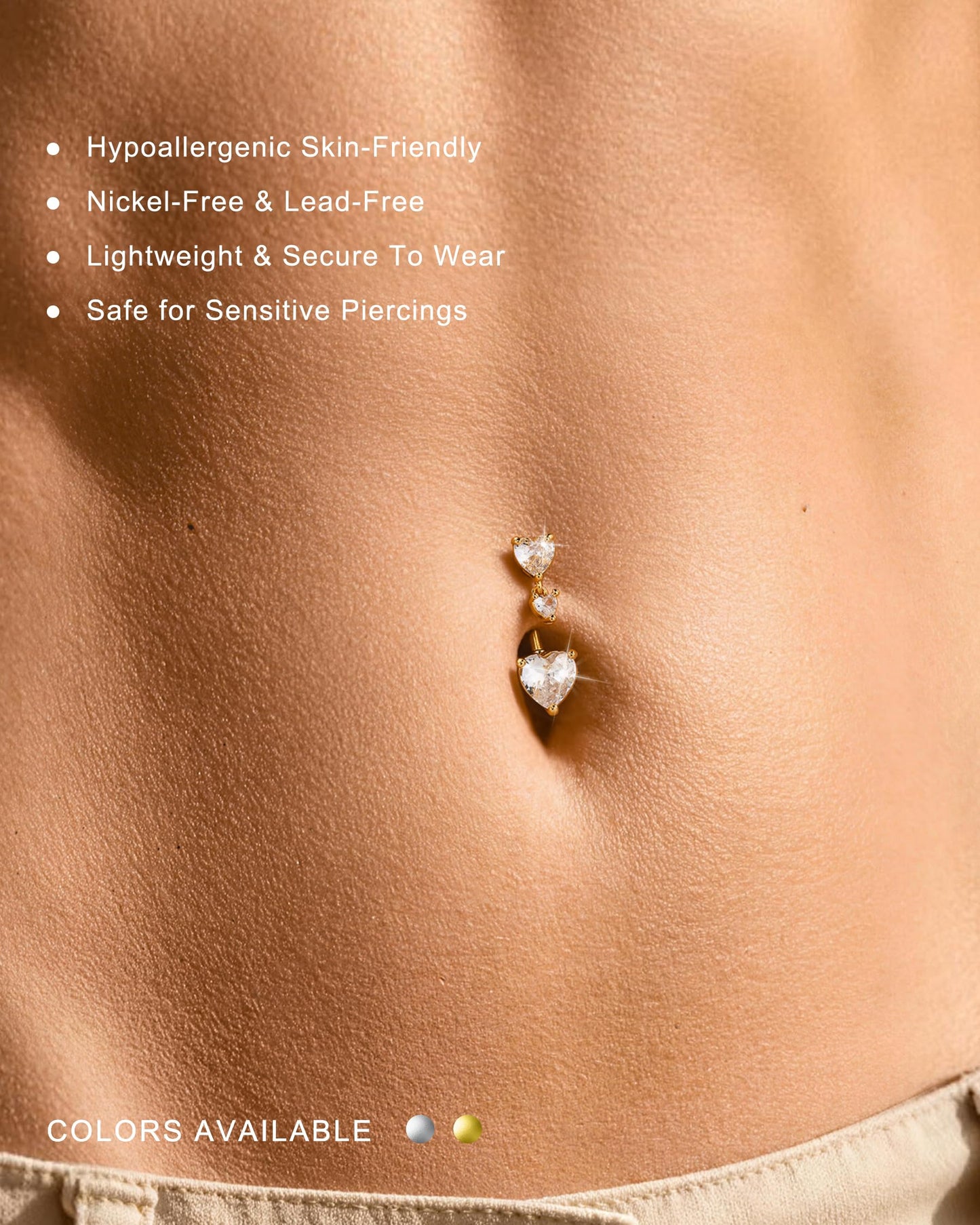 Jewseen 14K Gold Plated Belly Piercing Gold 14G Heart Belly Button Rings for Women Navel Ring 316L Stainless Steel Navel Jewelry