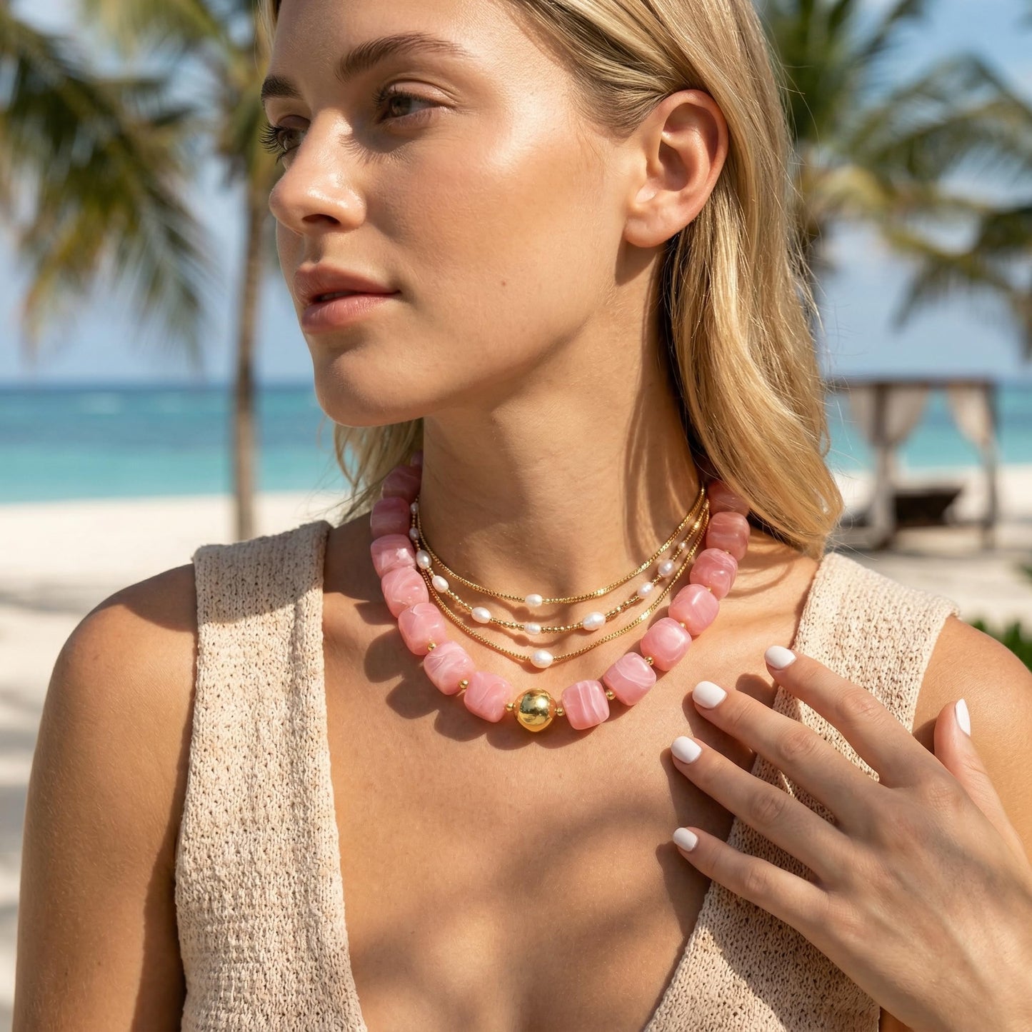 BREPINE Old Pink Chunky Necklaces for Women Multicolored Large Square Resin Beads Necklace Trendy Bold Statement Beaded Summer Candy jelly Vacation Choker