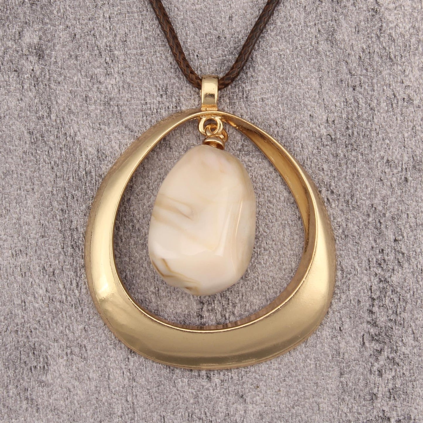 joymiao Boho Pendant Necklace for Women Vintage Long Chunky Bohemian Choker Necklace with Large Gold Pendant and White Stone