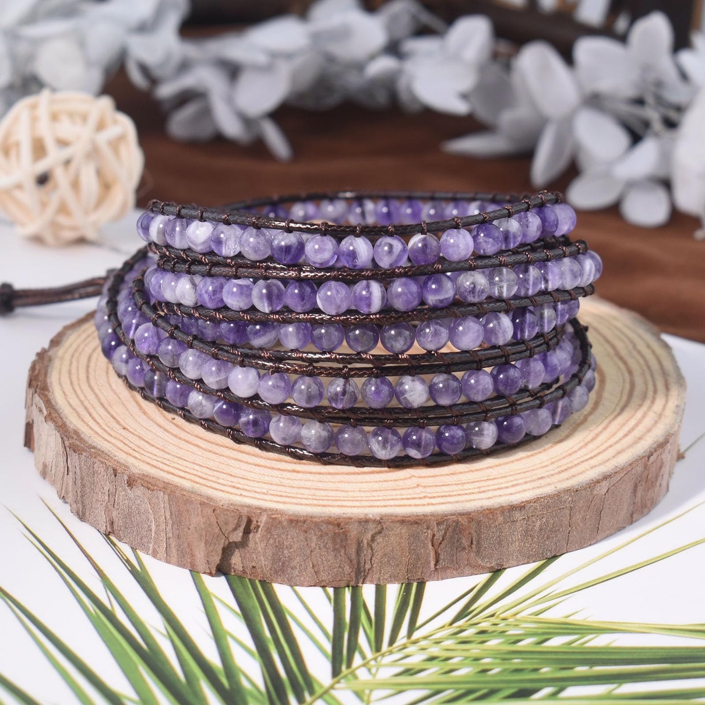 Ayriwoyi Amethyst Bracelet Wrap Bracelets for Women Beaded Wrap Bracelet for Women Healing Crystal Adjustable Natural Stone Bracelet