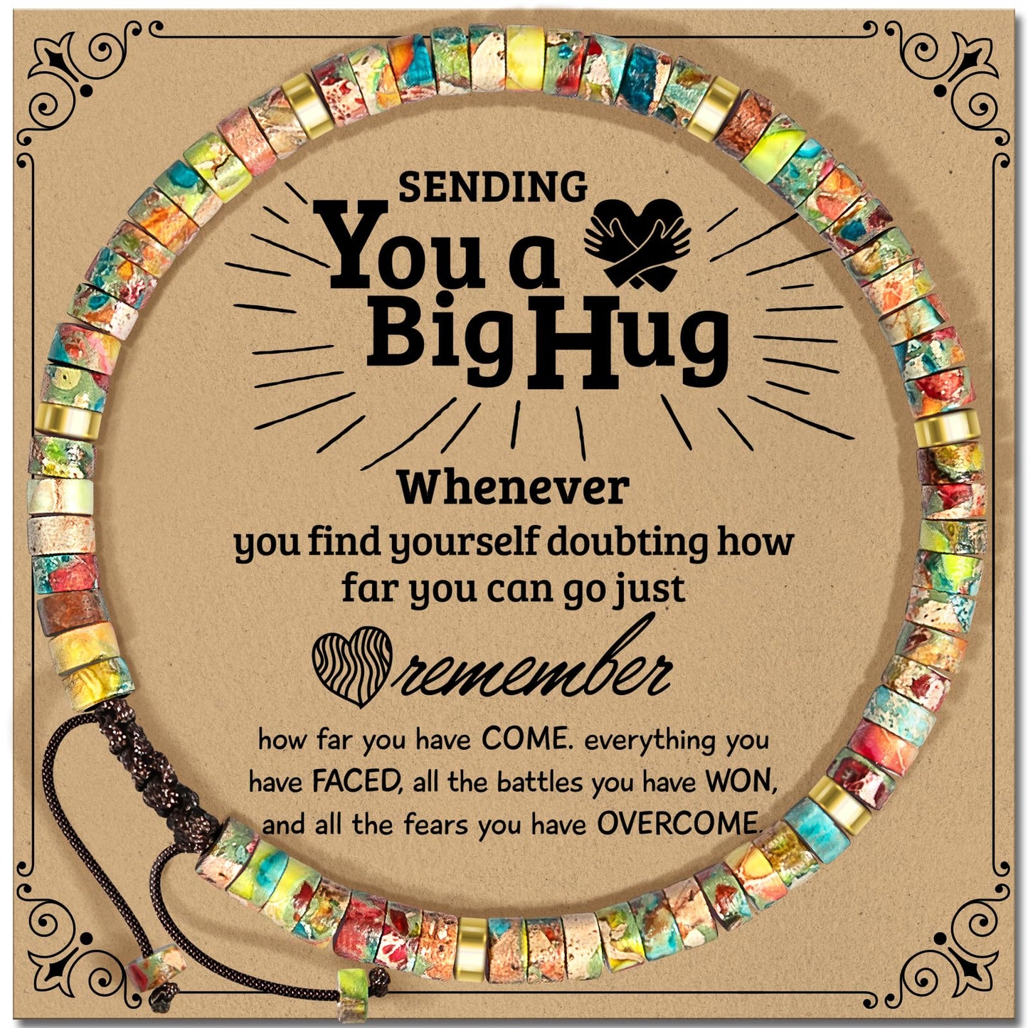 ZOKCC Cheer Up Gifts Bracelets for Women Healing Natural Stone Bracelets - Get Well Soon Inspirational Gifts for Women Friends Sister Friendship Bestie Coworker (D- BIG HUG- KING STONE)