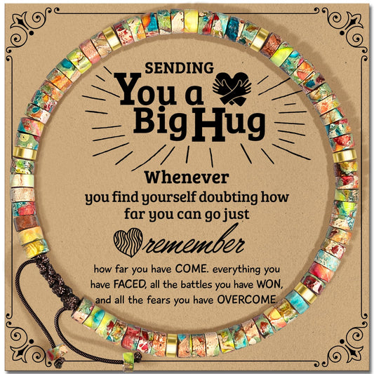 ZOKCC Cheer Up Gifts Bracelets for Women Healing Natural Stone Bracelets - Get Well Soon Inspirational Gifts for Women Friends Sister Friendship Bestie Coworker (D- BIG HUG- KING STONE)