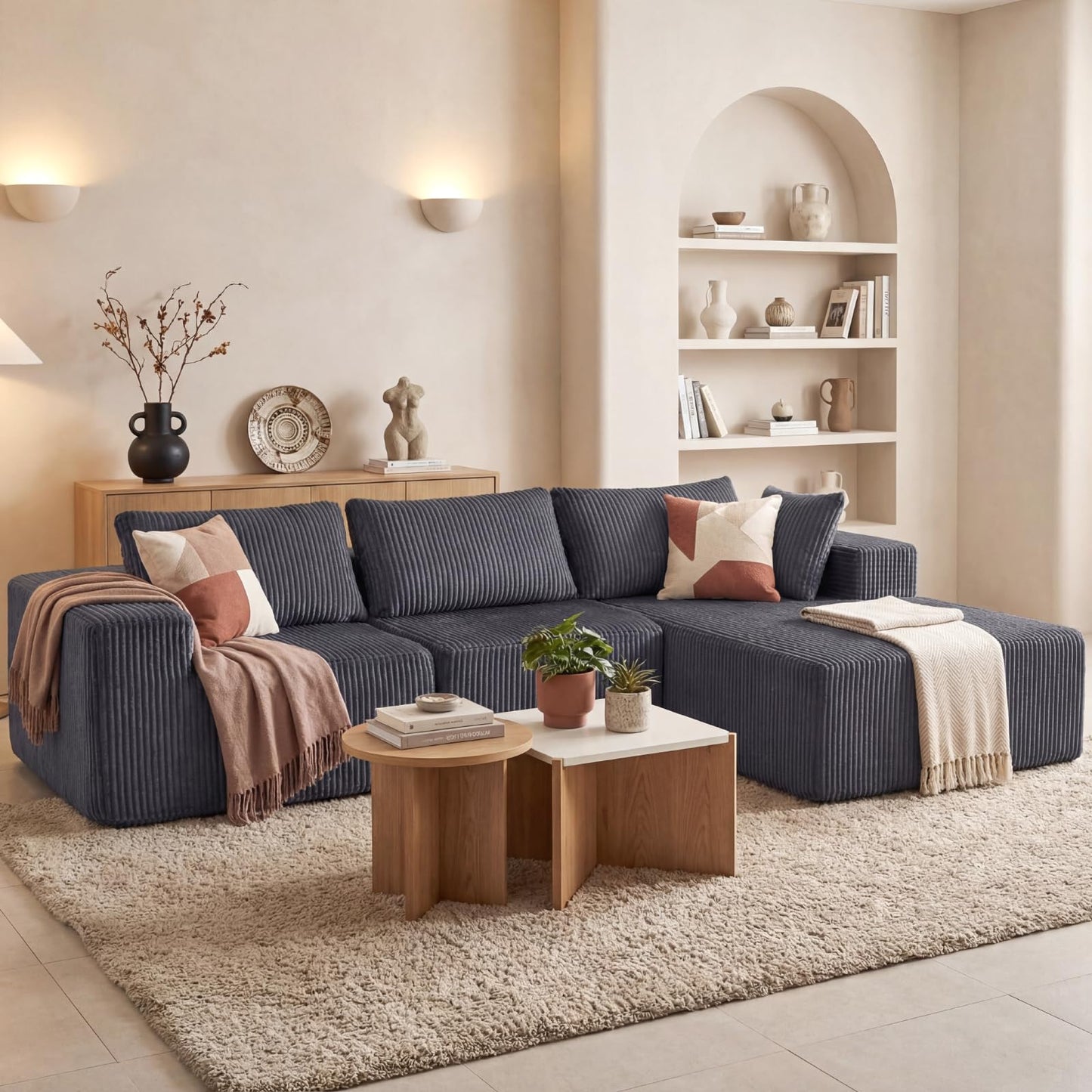 DUMOS 108” Modular Sectional Sofa, Cloud Sectional Couch with Deep Seat, Modern Modular L-Shape Sofa Couch with Chaise,Upholstered Boneless Couches for Living Room Bedroom (Grey,Right Facing Chaise)
