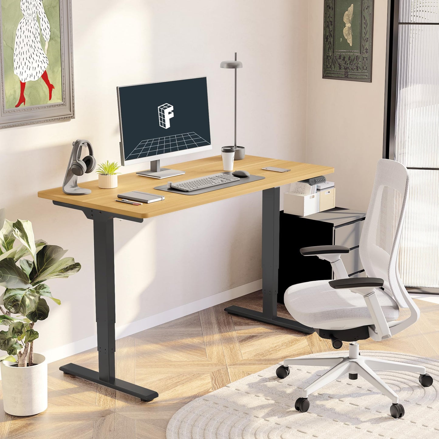 FLEXISPOT E6 3-Stage Dual Motor Electric Standing Desk 55 x 28 Sit Stand Up Desk, Holds 220 lbs, Adjustable Height w/Memory Presets, One-Piece Maple Desktop & Black Frame, Ships in 2 Boxes