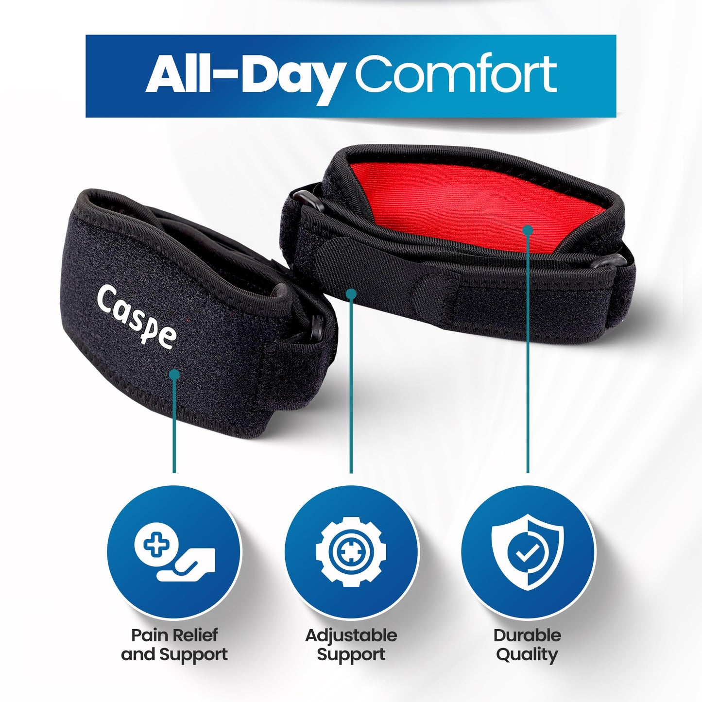 Caspe 2 Pack Tennis Elbow Brace for Men and Women – Adjustable Arm Brace for Tendonitis, Golfer’s Elbow and Bursitis – Arm Band & Counterforce Forearm Support, Daily Use Pain Relief – Red