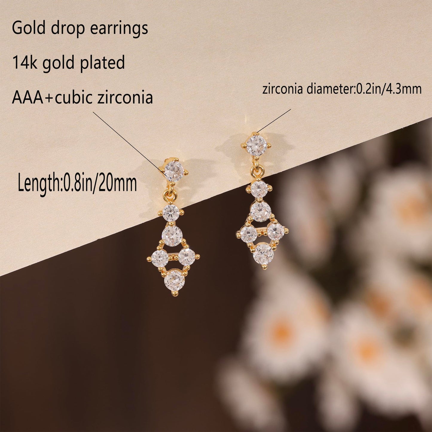 Wedding Drop Earrings for Women,Dainty 14k Gold Plated Dangle Earrings Formal Bridal Gold Earrings for Women Trendy Cute Prom Dangling Earrings Gold Jewelry