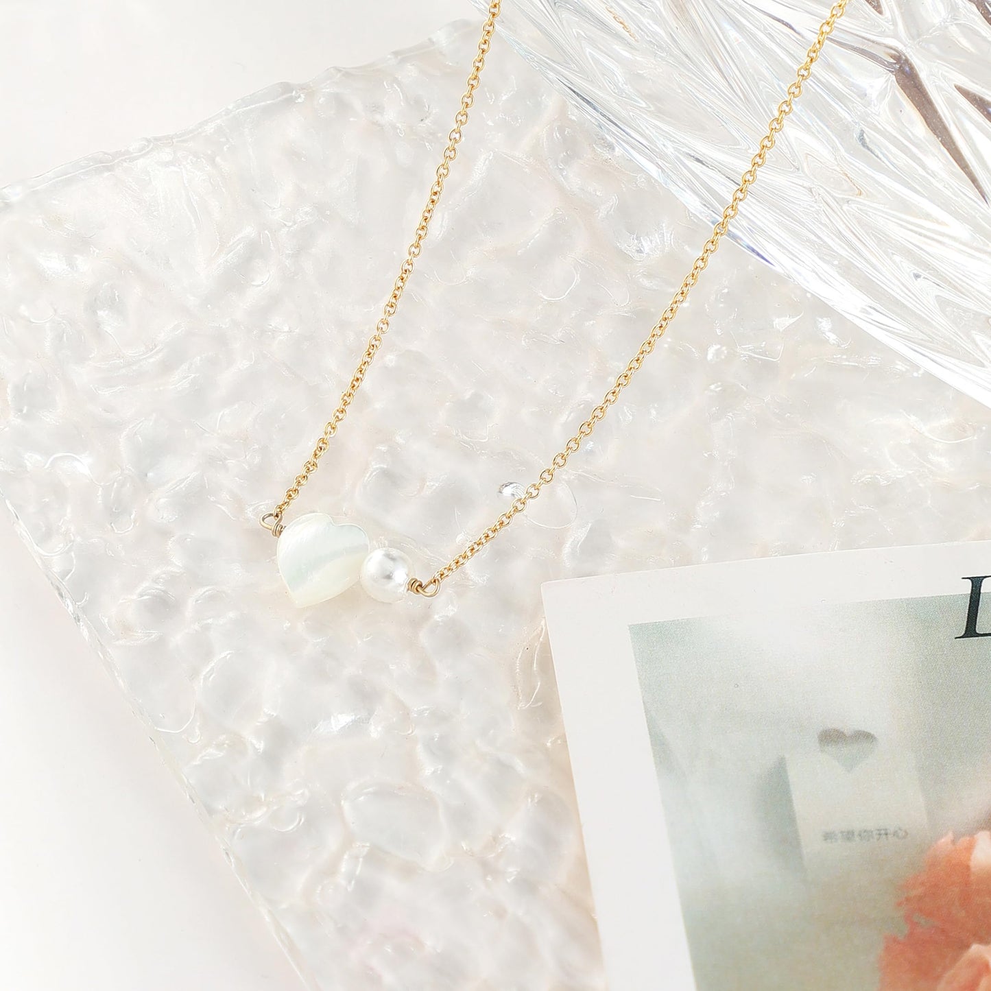 Caenyo Love Heart Pearl Necklace, A Romantic Gift for Her, 14K Gold Plated Dainty Jewelry for Wife, Girlfriend on Valentine's Day, Anniversary, Birthday, Adjustable 16+2"