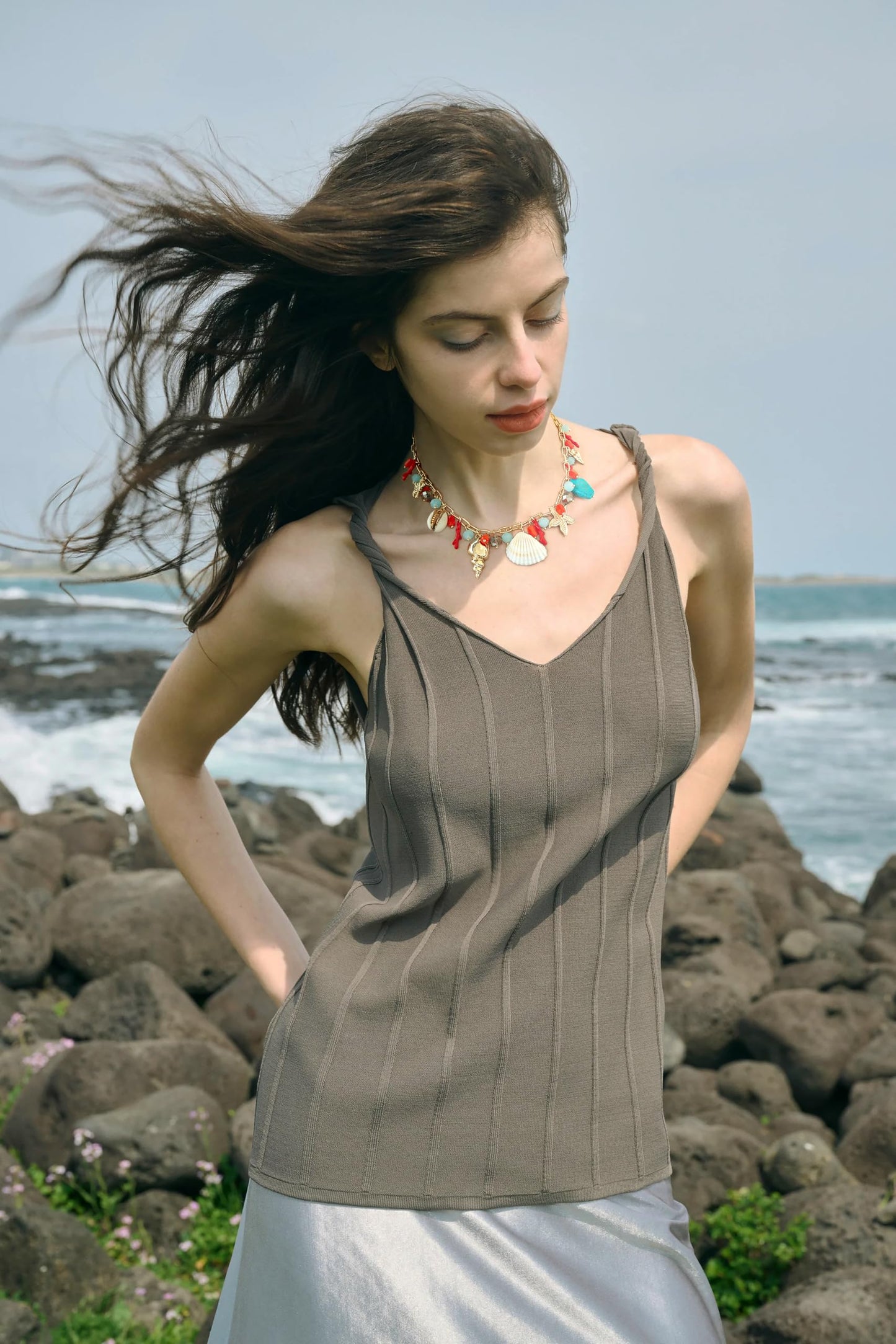 CLASSYZINT Gold Ocean Charm Necklace with Shell Starfish Beads for Women Beach Layered Jewelry