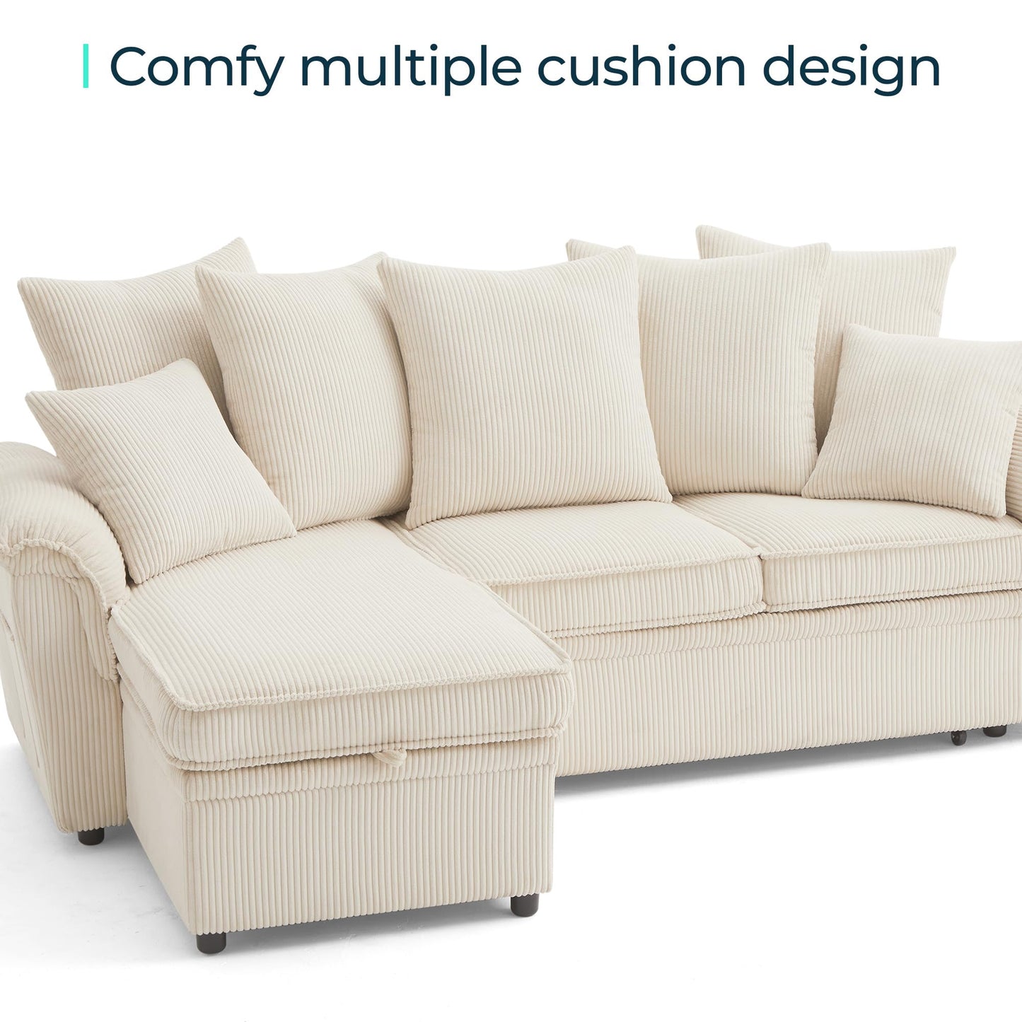 LINSY HOME Sectional Loveseat Sofa with Pull Out Chaise (Beige, 62.5'')
