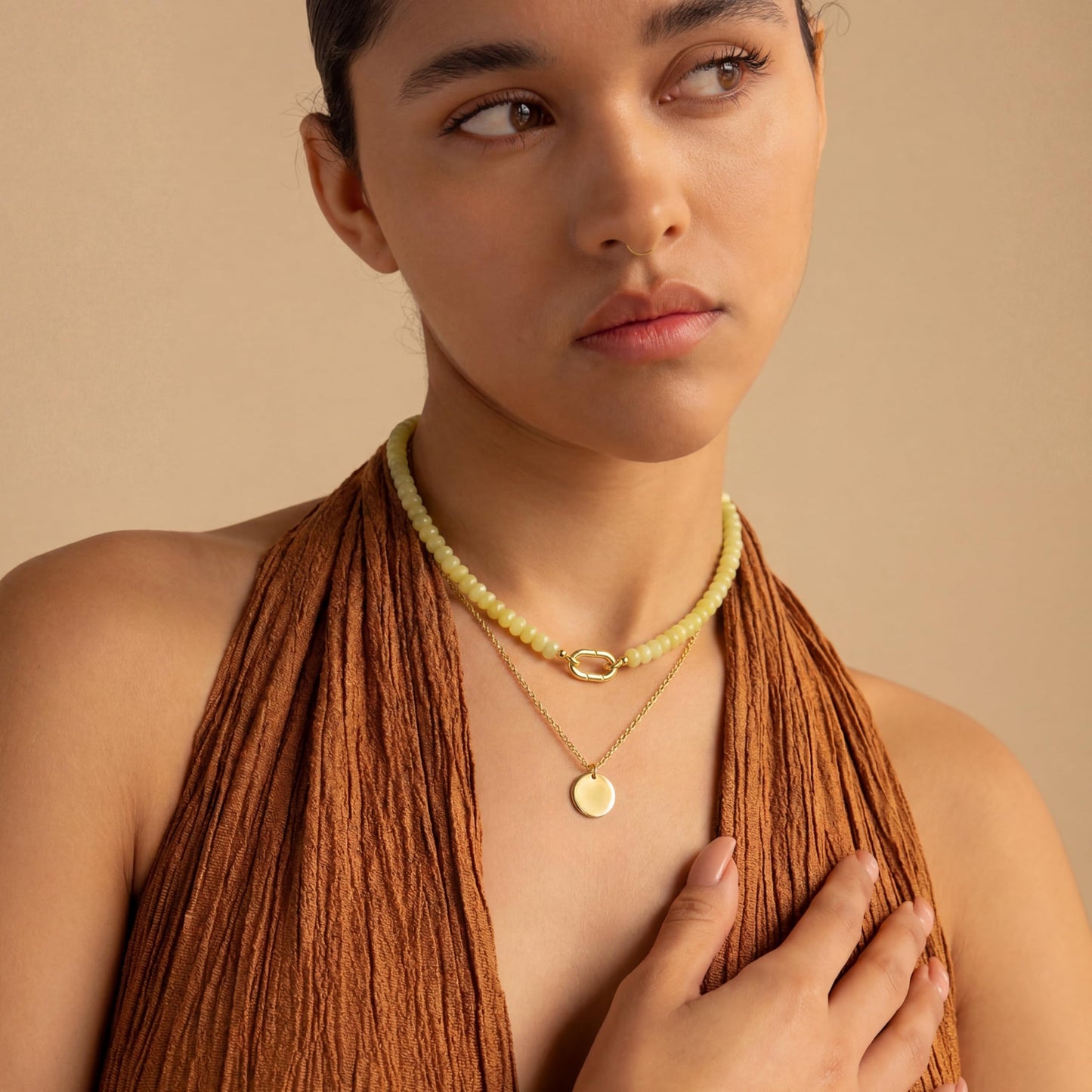 CONRAN KREMIX Yellow Stone Beaded Necklace for Women,Natural Stone Bead Choker Necklaces Boho Summer Beach Necklace Gemstone Jewelry Gift for Women