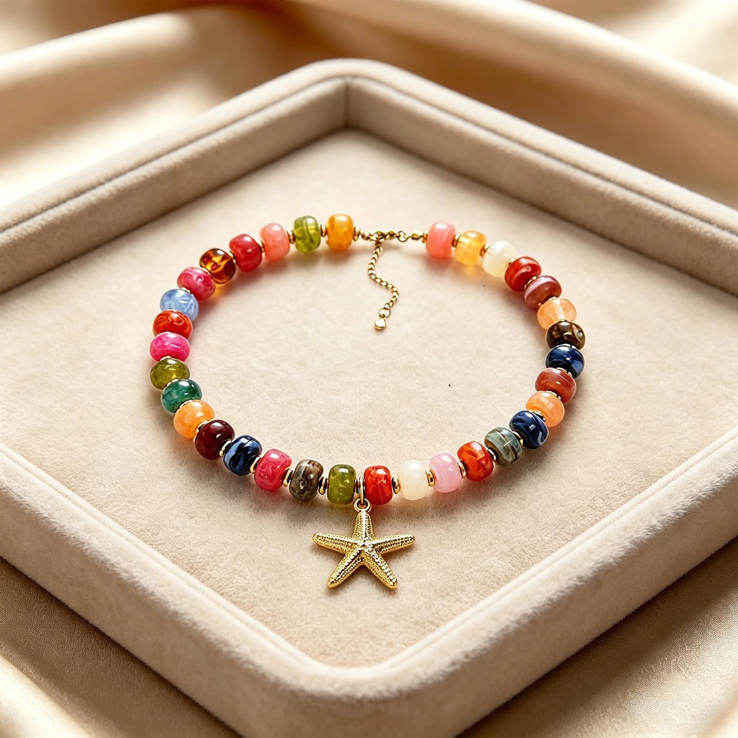 ZXYMHL Chunky Beaded Starfish Shell Necklace Colorful Boho Beach Chain Choker for Women Summer Trendy Vacation Jewelry Gift