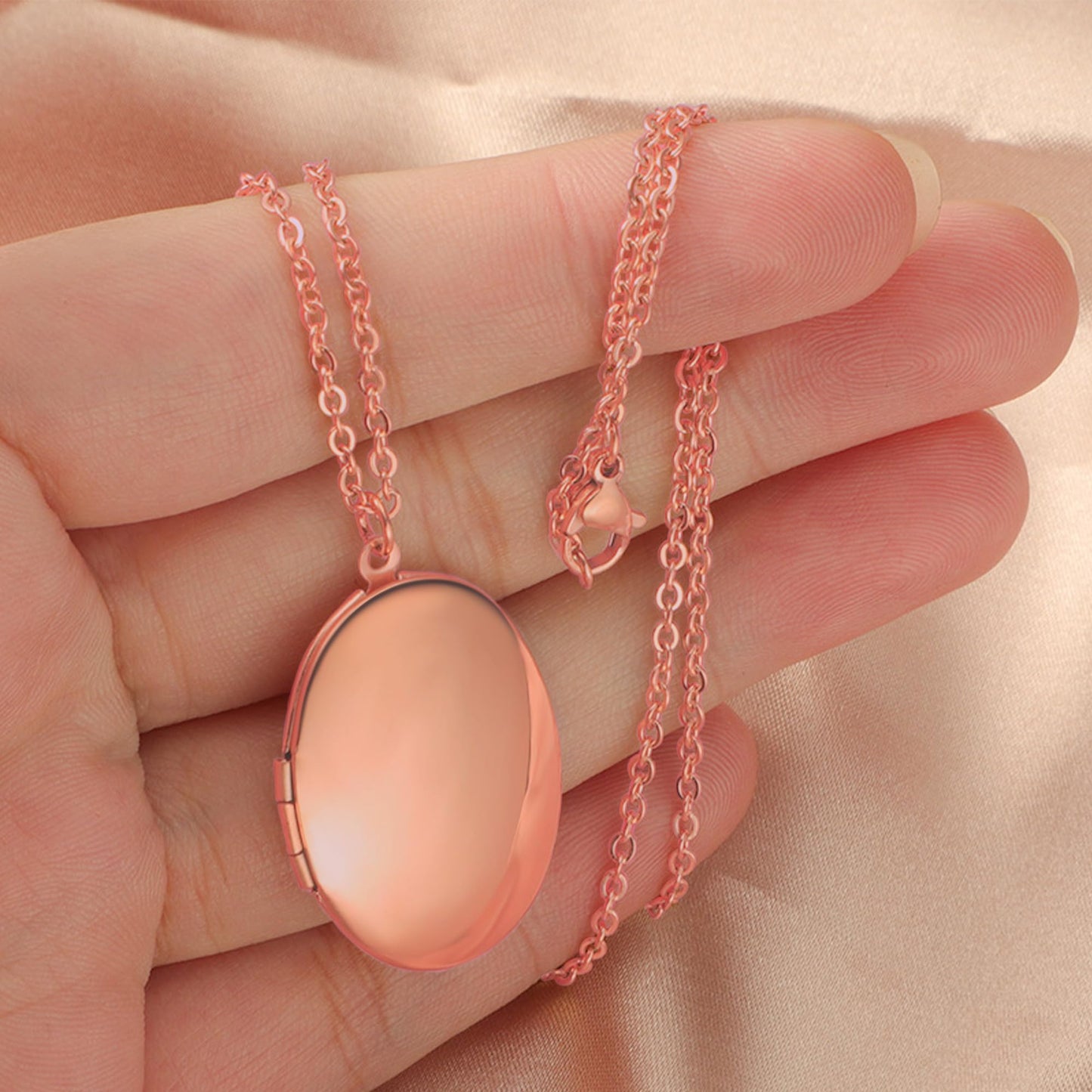 PHOCKSIN Rose Gold Oval Locket Necklace 12 Birth Flowers Personalized Necklace that Holds Pictures Customized Gifts Locket Necklaces for Birthday