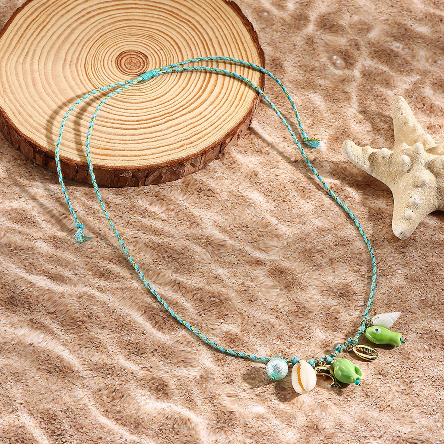 JAGWQRK Starfish Shell Charm Necklaces for Women Boho Adjustable Beaded Fish Shell Charm Necklace Hawaiian Summer Beach Surfe Party Present Jewelry