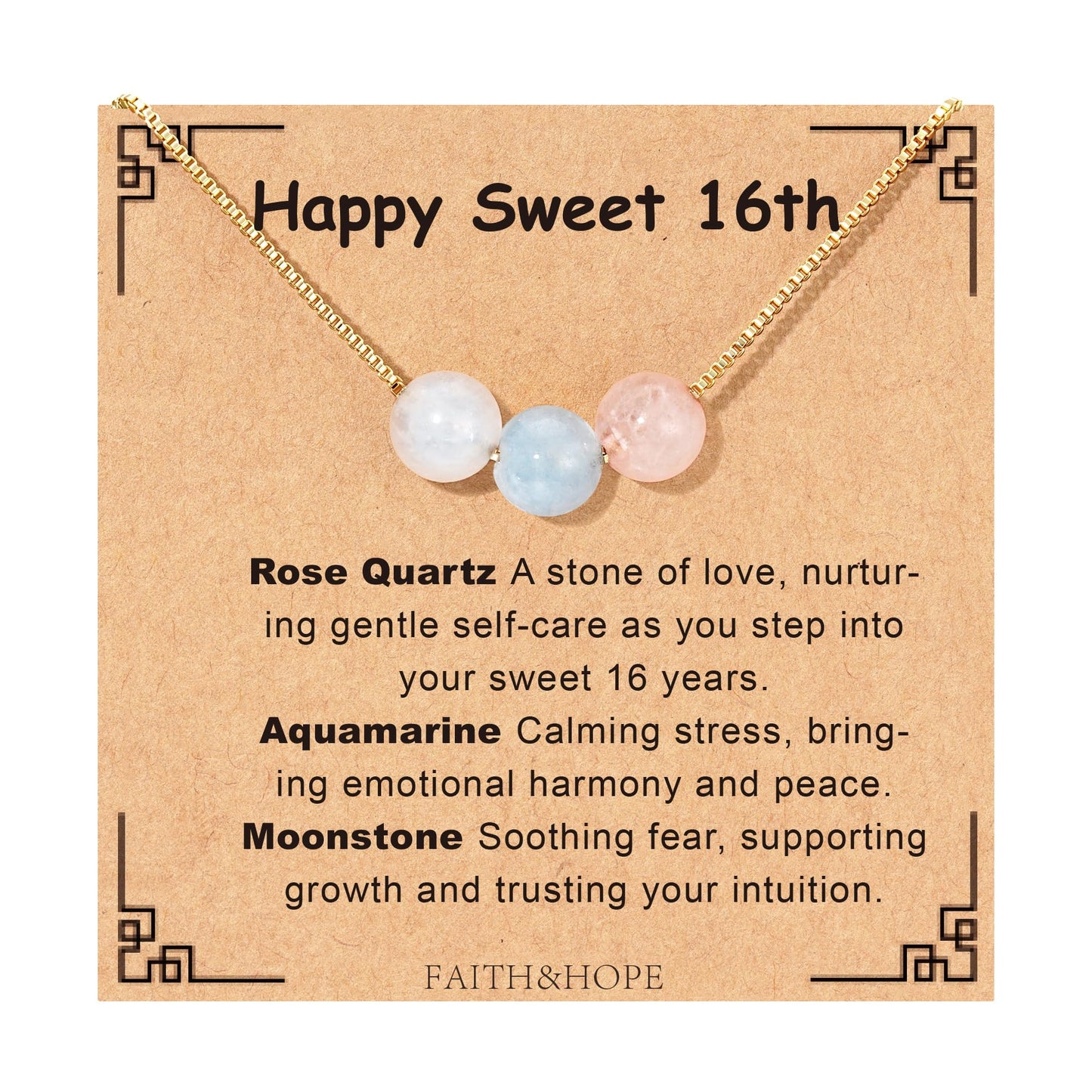 Suarlly Natural Crystal Necklace 16th Birthday Gifts Rose Quartz Moonstone Aquamarine Healing Stones Meaningful Gifts For Daughter Granddaughter Jewelry