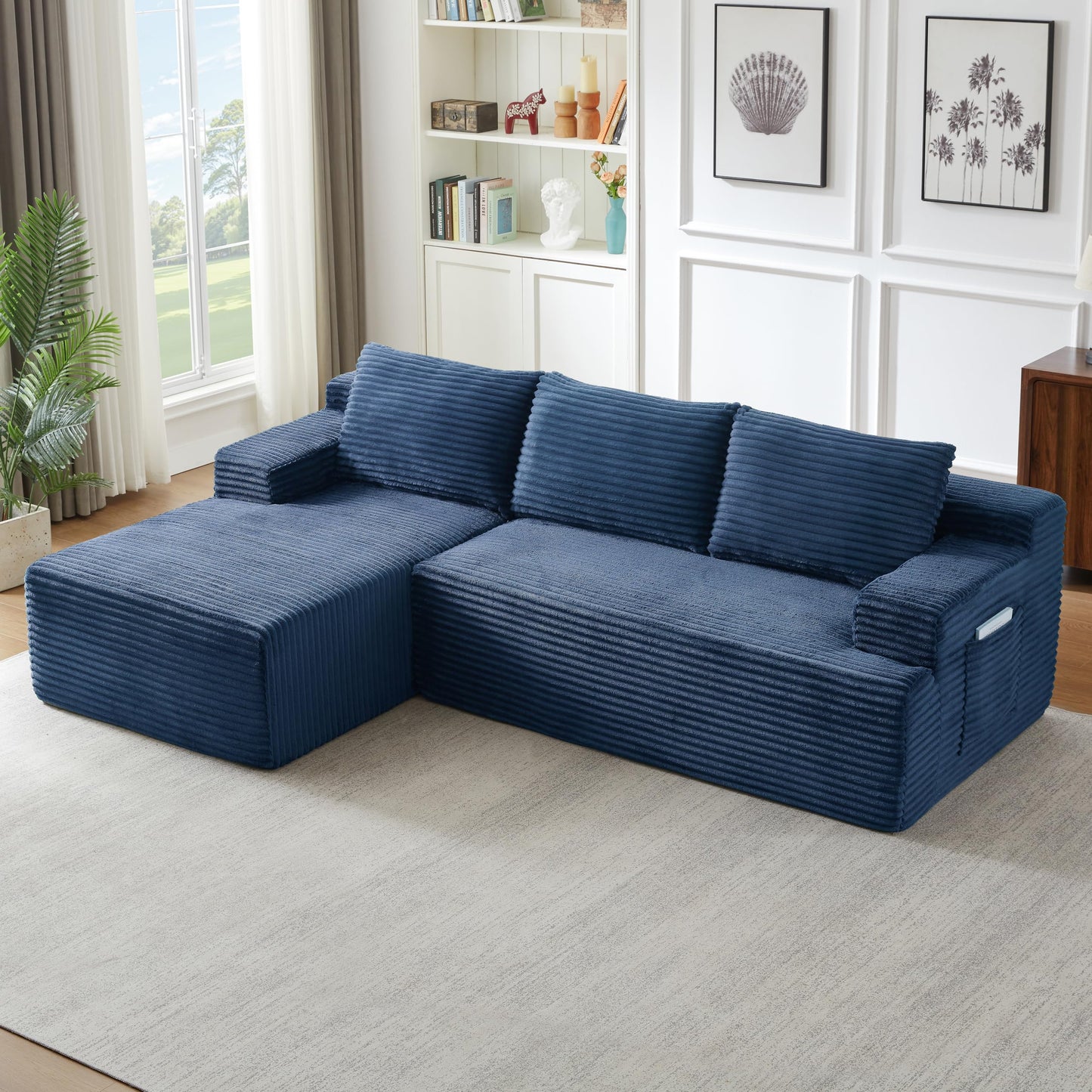 96" L Shaped Cloud Sectional Couch with Chaise, Deep Seat Modular Sectional Sofa Corduroy Memory Foam Sofa Boneless Couches for Living Room Bedroom, No Assembly Required