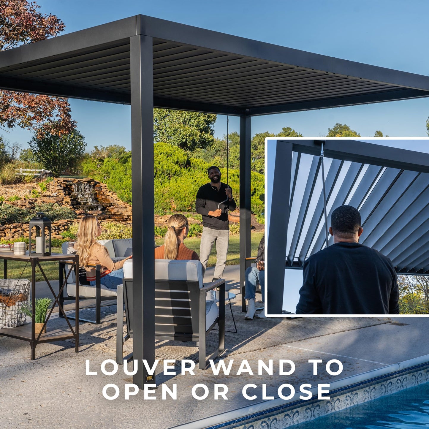 Backyard Discovery Sarasota 18' x 10' Galvanized Steel Louvered Pergola Kit with Adjustable Roof, Shade, Rain Protection, High-Wind Rating, Gutter System for Outdoor Patio, Garden, Deck, Entertaining