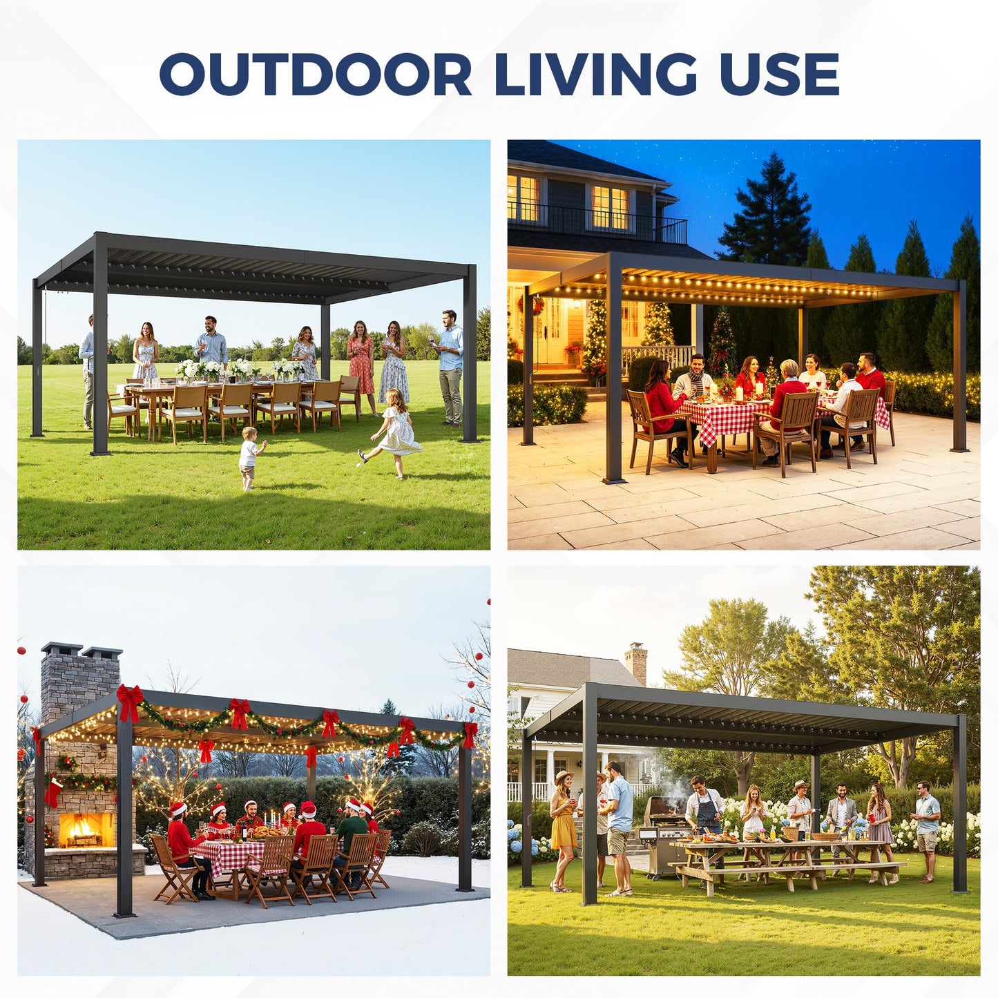 12' x 16' Louvered Pergola, Outdoor Pergola with Metal Adjustable Louvered Roof & Gutter System, Hardtop Patio Gazebo for Backyard, Patio, Garden, Dark Gray