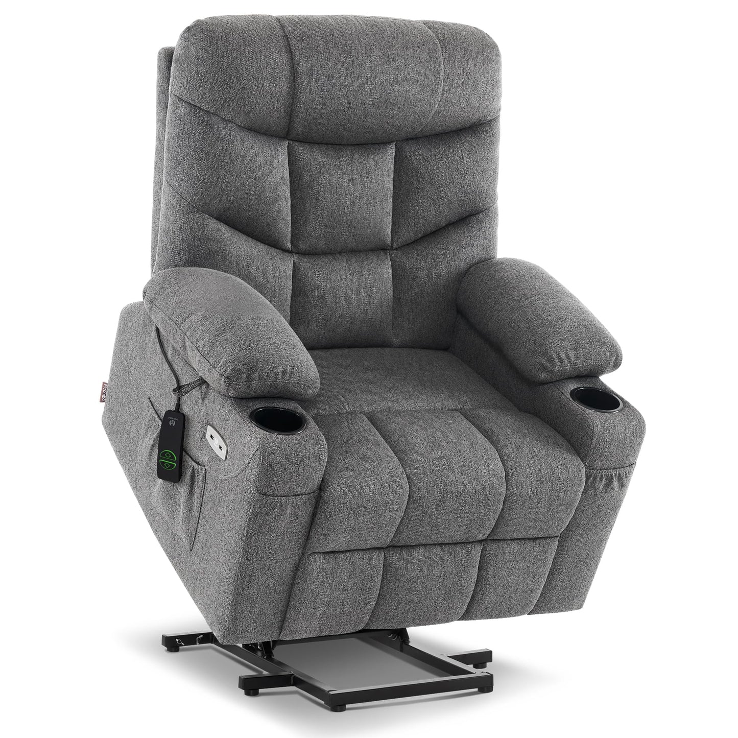 MCombo Power Lift Recliner Chair with Extended Footrest for Elderly People, Fabric 7287/7087 (Dark Gray, Medium)