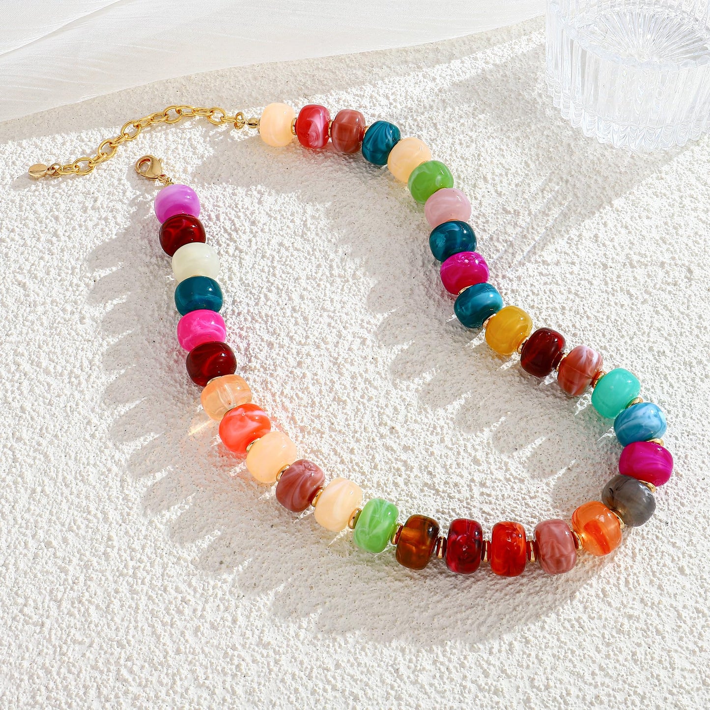 WOWORAMA Colorful Beaded Necklaces for Women Multicolor Acrylic Resin Beads Choker Necklace Trendy Statement Chunky Necklace Boho Summer Holiday Jewelry