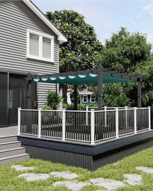 KYBOLT 10x13 Ft Aluminum Pergola with Retractable Canopy Metal Gazebo for Garden Backyard Deck Porch Grape Trellis(Blue)