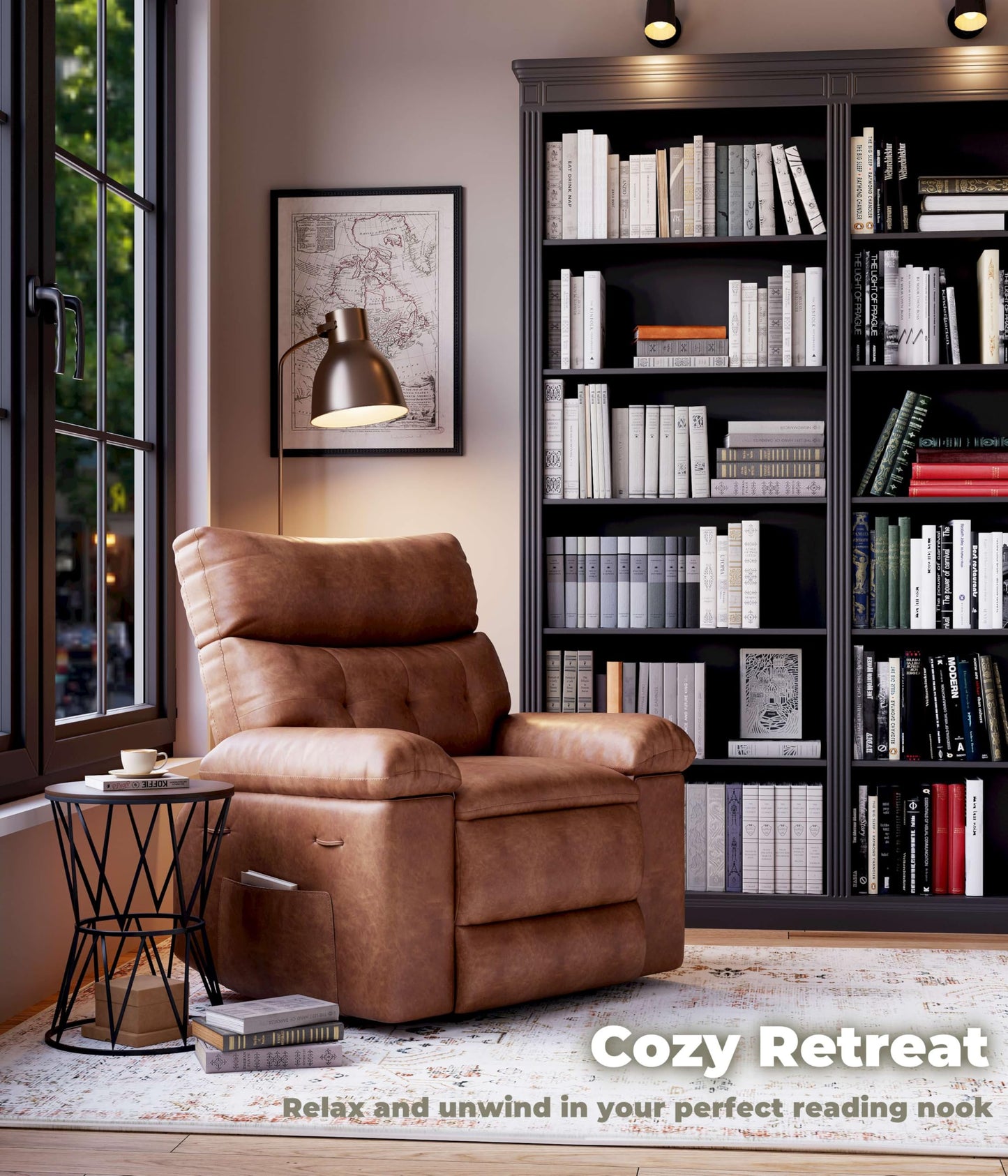 Garvee Oversized Recliner Chair - PU Leather Manual Recliner for Adults, Comfy Reclining Chair with Overstuffed Arms and Back, Side Pocket, Single Sofa for Living Room, Bedroom