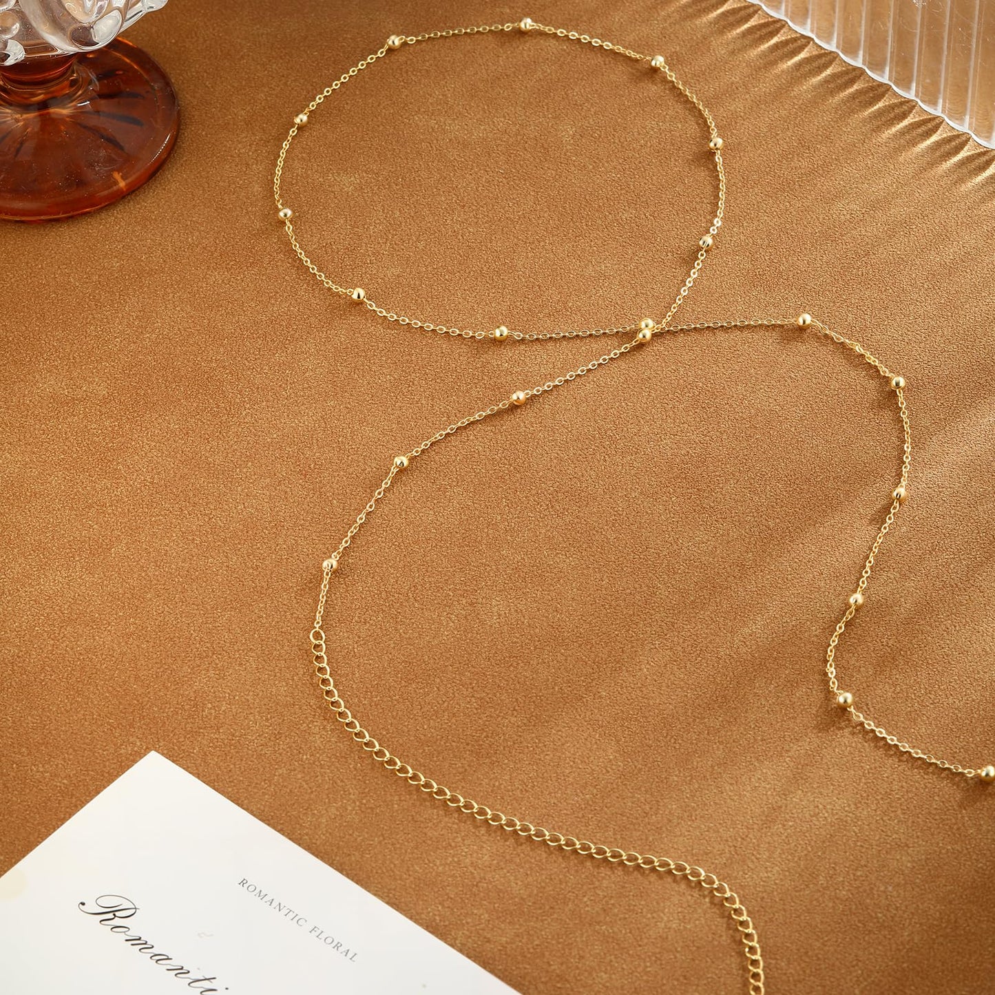 SUFOPE Gold Waist Chain for Women Dainty 14K Gold Plated Belly Chain Adjustable Minimalist Bikini Belly Beads for the Waist Waterproof Beach Accessories Body Chain Jewelry Gifts