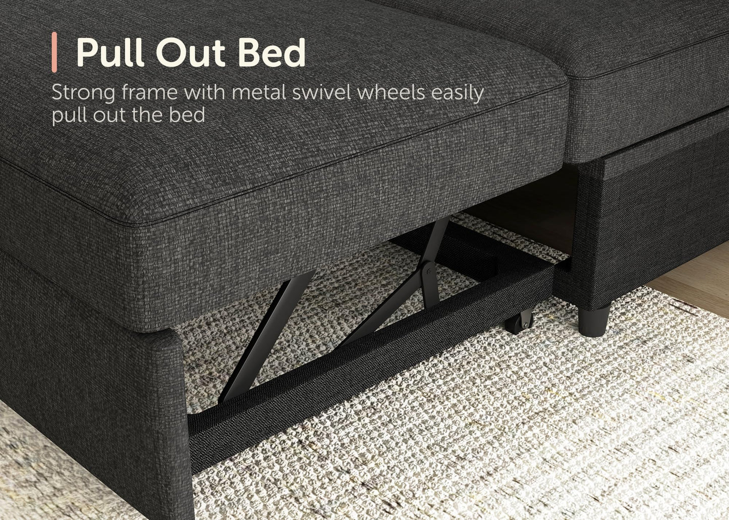 HONBAY Sectional Couch with Pull Out Bed, Sectional Sleeper Sofa with Storage, U Shape Couches for Living Room, Dark Grey