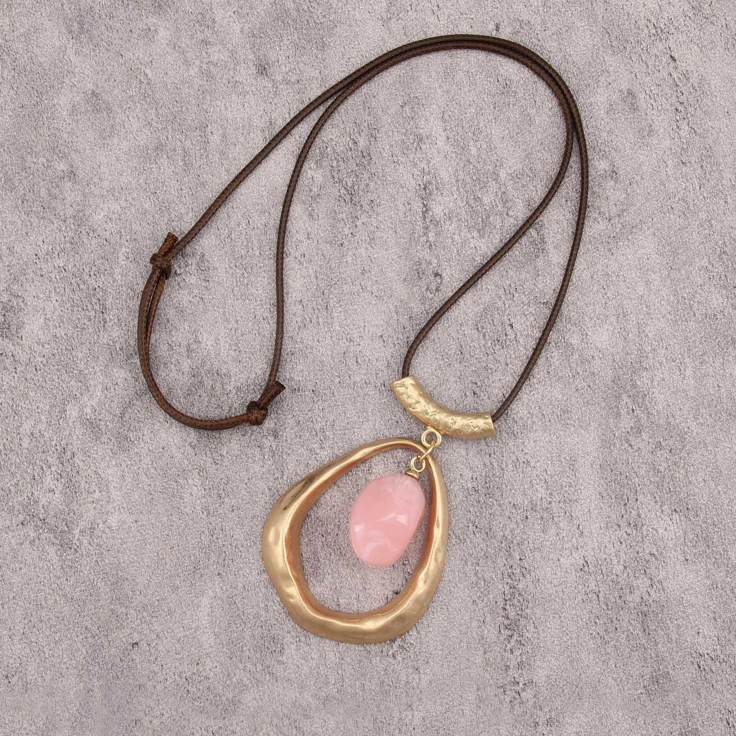joymiao Vintage Pendant Necklace for Women Long Boho Choker Large Gold Pendant with Pink Stone Hippie Womens Bohemian Necklace