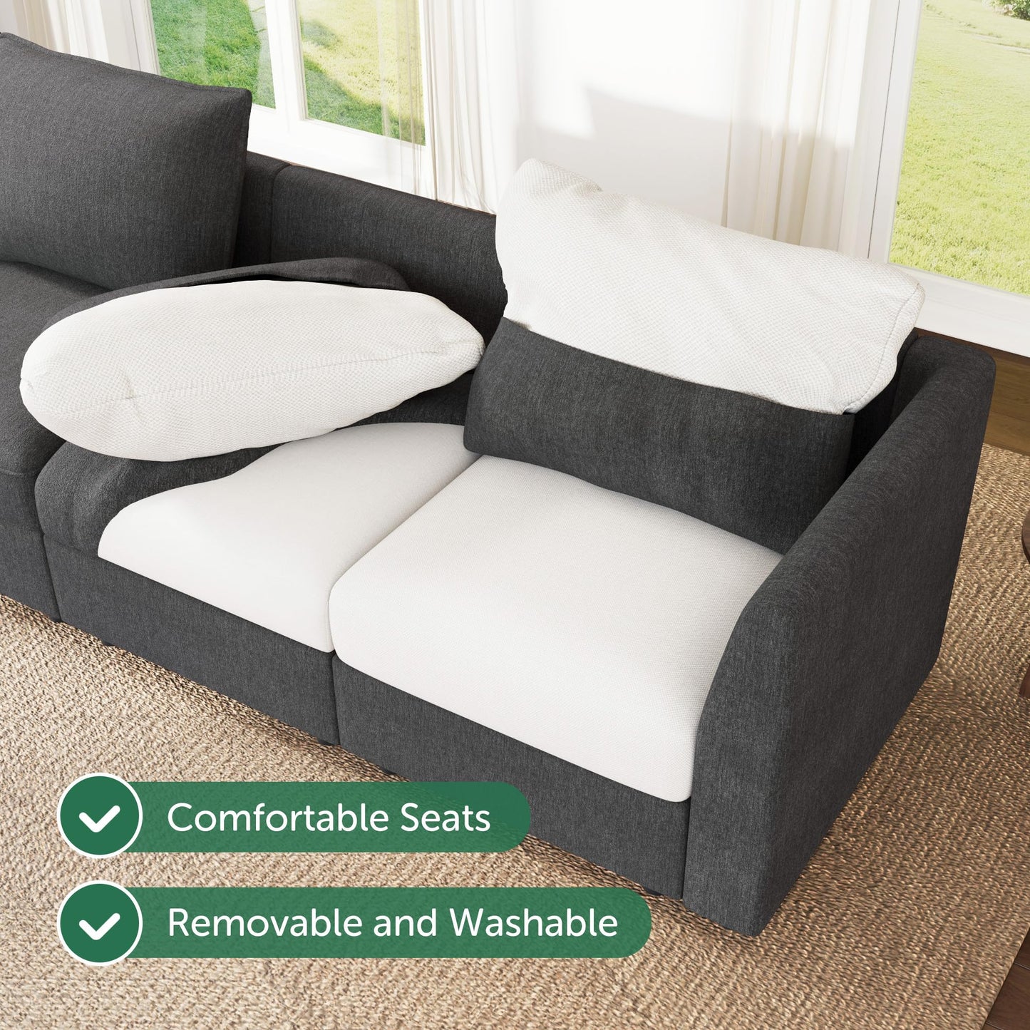 HONBAY Modular Sectional Sofa with Storage, U Shaped Couch Modular Convertible Sectional Couches for Living Room - Snowflake Velvet Grey