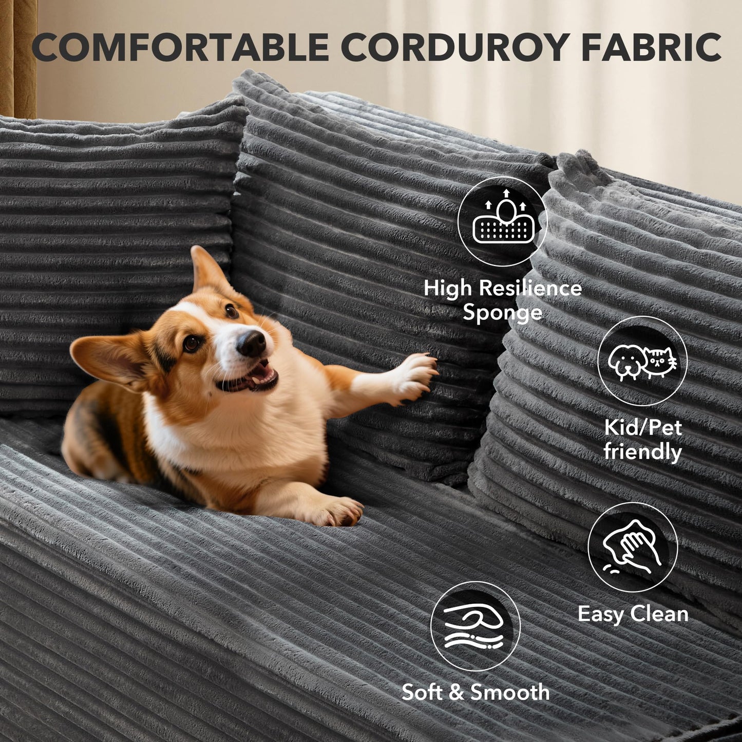 106” Modular Sectional Sofa, Cloud Sectional Couch with Deep Seat, Modern Modular L-Shape Sofa Couch with Chaise,Upholstered Couches for Living Room Bedroom No Assembly Required