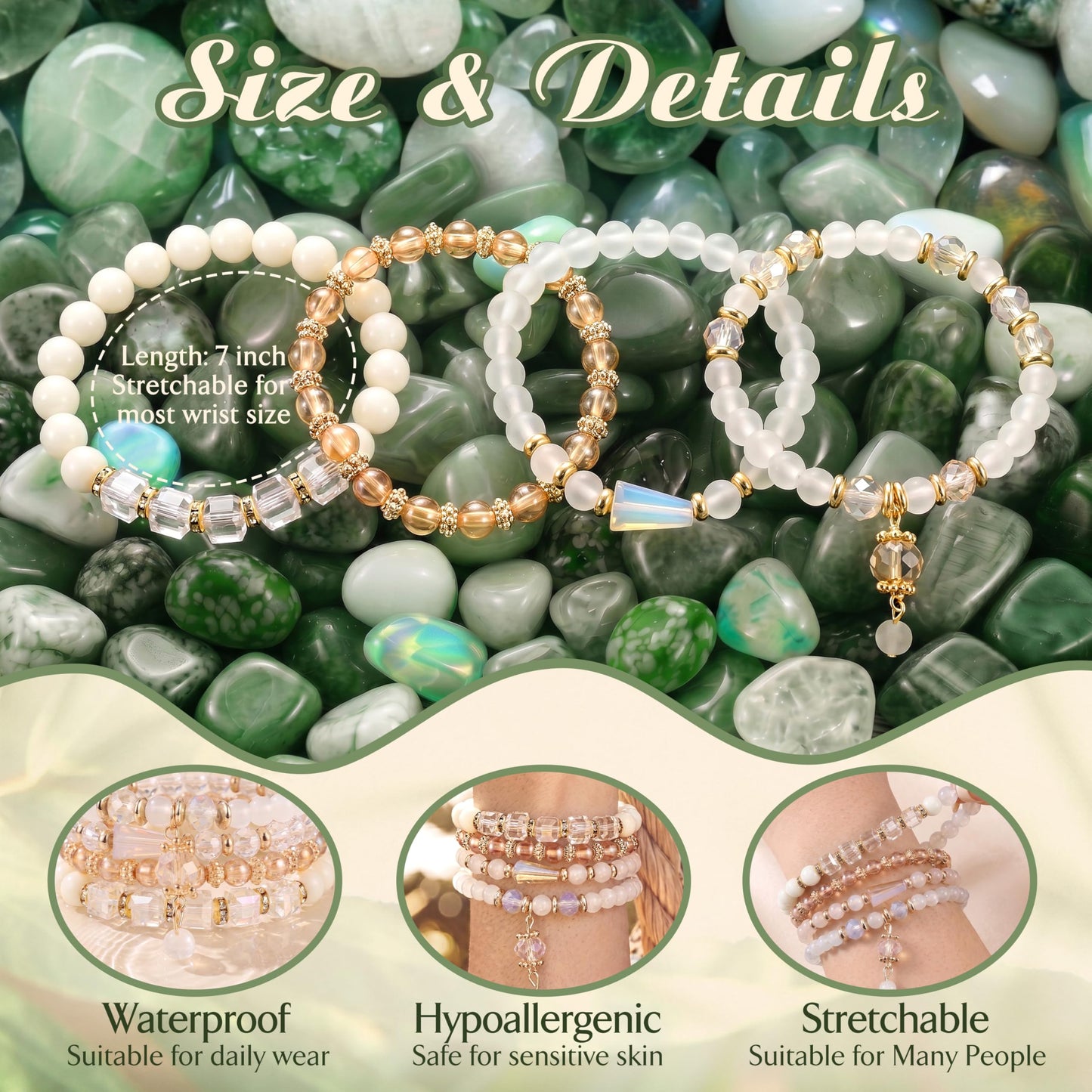 Tungary 4Pcs Beaded Bracelets for Women Bohemian Bracelet Stacks Handmade Natural Stone Stretch Bracelets Multi-Color Daily Wear Accessories Summer Beach Boho Jewelry Gift Yellow Bracelet Set