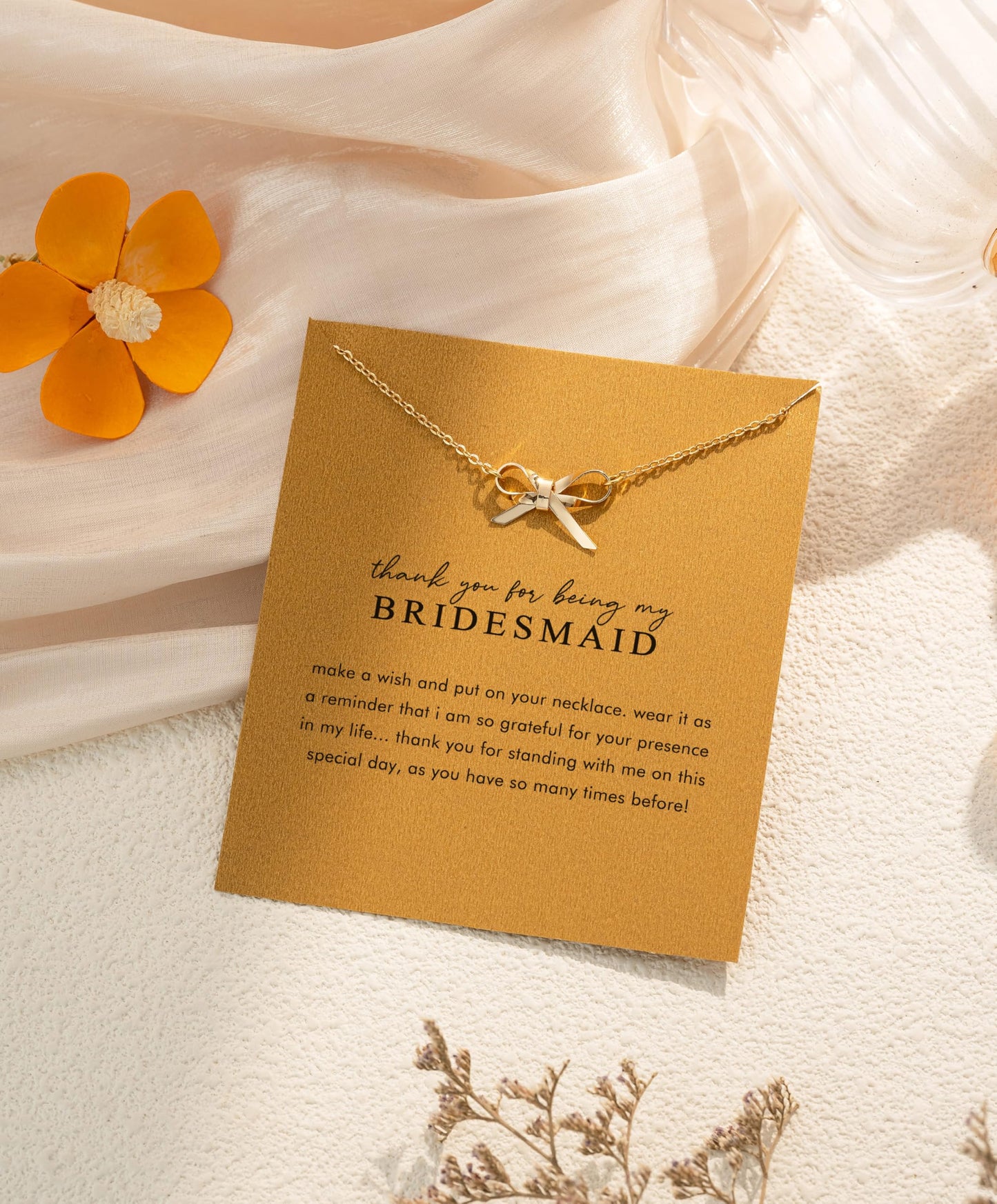 OBSUN Bridesmaid Gifts Thank You Gifts for Bridesmaids Bridesmaid Necklace Proposal Gift for Bridesmaids (Bow-bridesmaid)