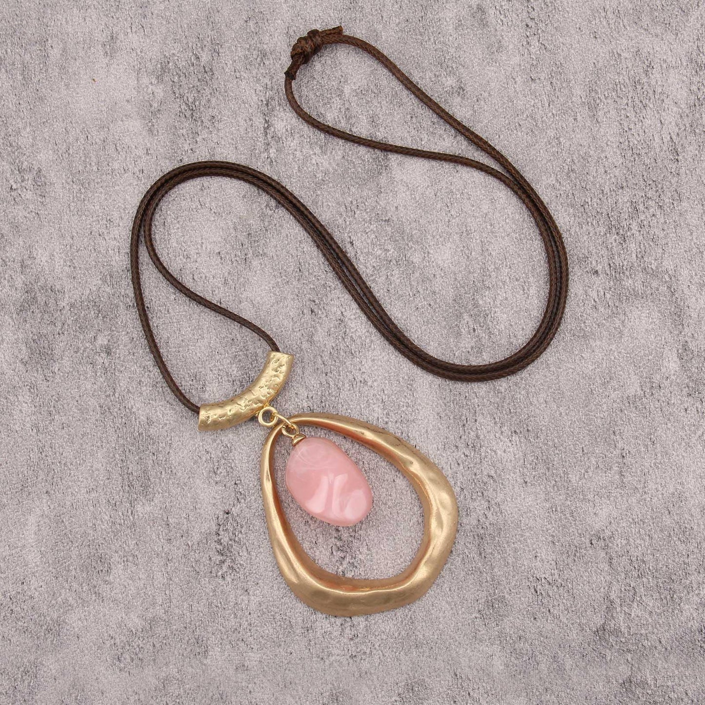 joymiao Vintage Pendant Necklace for Women Long Boho Choker Large Gold Pendant with Pink Stone Hippie Womens Bohemian Necklace