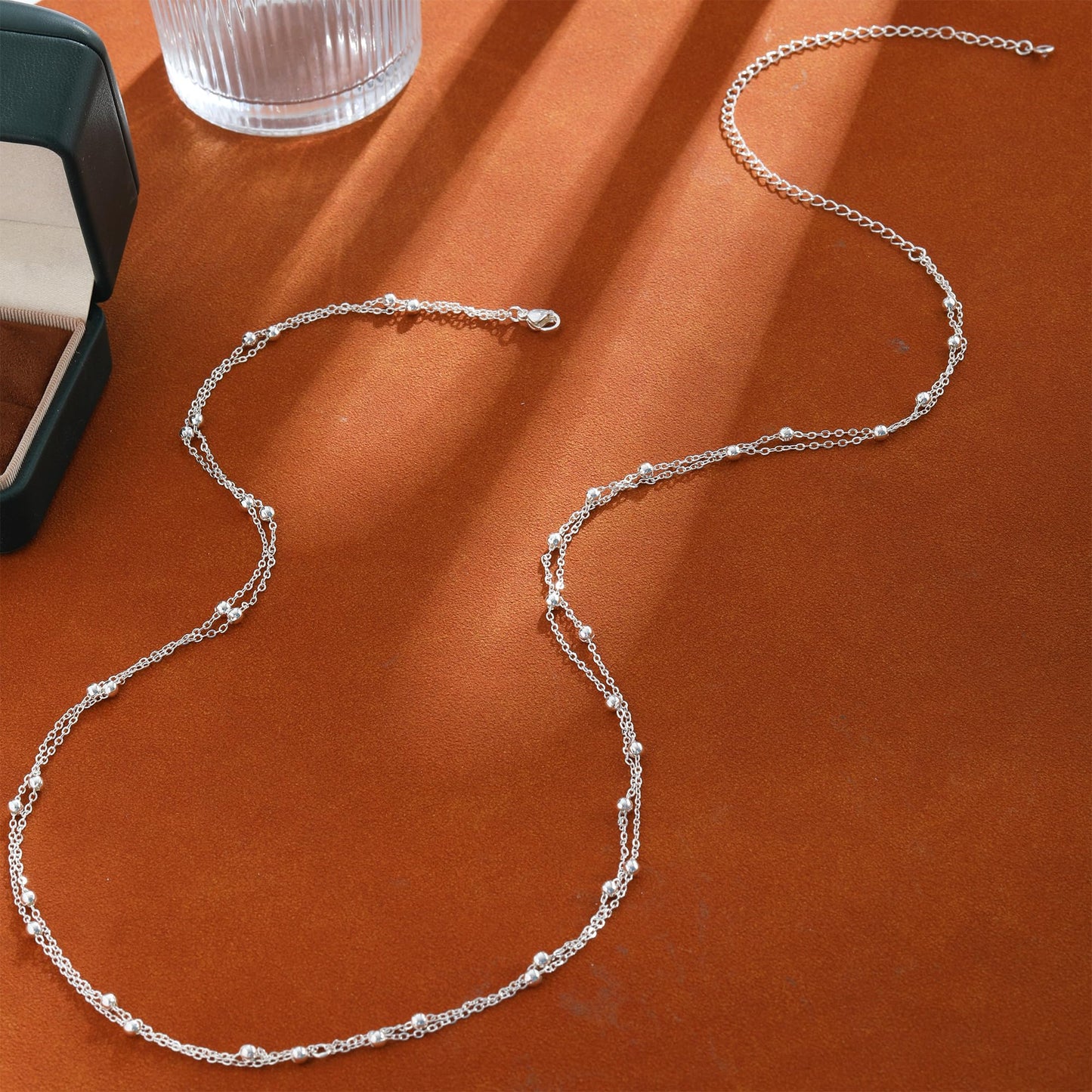 MFRYK 2PCS 14K Silver Plated Waist Chain Layered Double Beaded Satellite Belly Body Chain Boho Beach Waist Chains For Women Adjustable Waterproof Sexy Bikini Body Chain Jewelry For Women