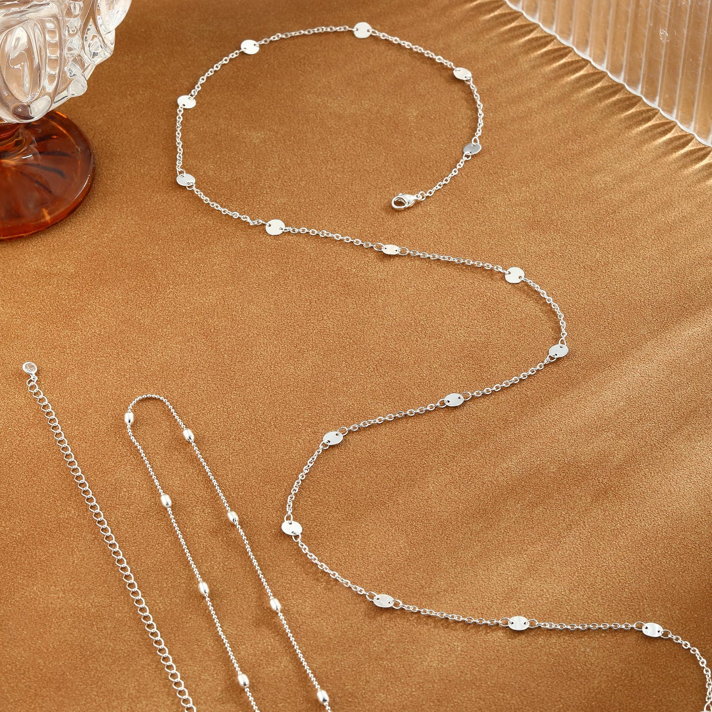 SUFOPE Waist Chain for Women Trendy 14K Silver Plated Belly Chain Adjustable Layered Bikini Belly Beads for the Waist Waterproof Beach Accessories Body Chain Jewelry Gifts