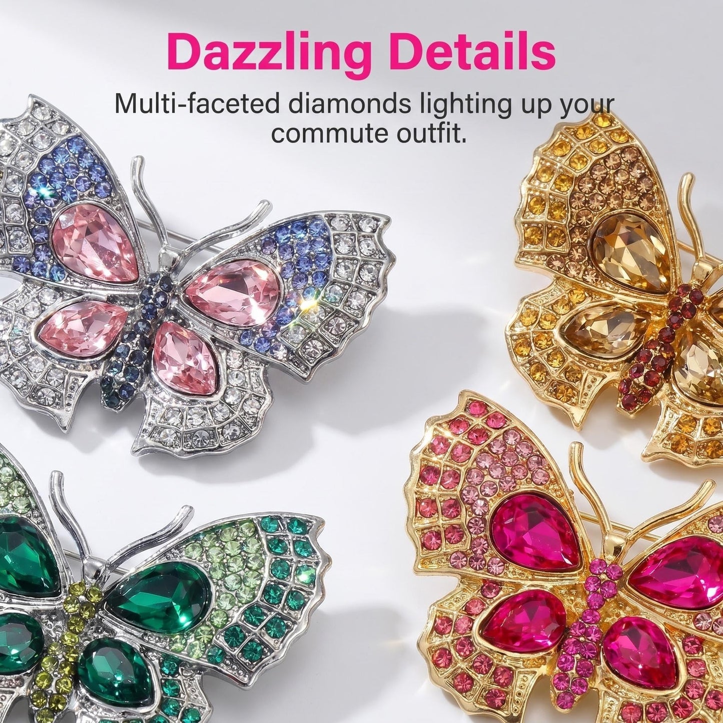 4Pcs Colorful Butterfly Brooch Pins for women, Fashion Women's enamel Crystal Rhinestone Butterfly Brooches Pin set for Clothes Dresses (3)