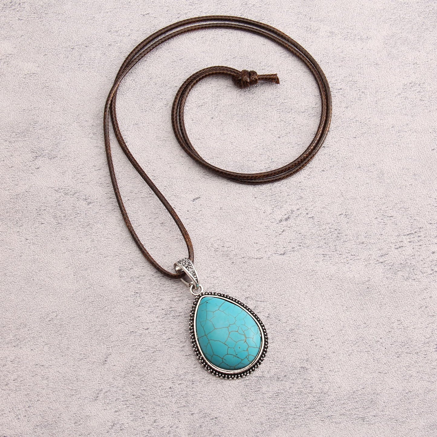 joymiao Boho Pendant Necklace for Women Leather Cord Necklace Cowgirl Sweater Necklace Hippie Choker Necklace Turquoise Jewelry for Teen Girl Gifts