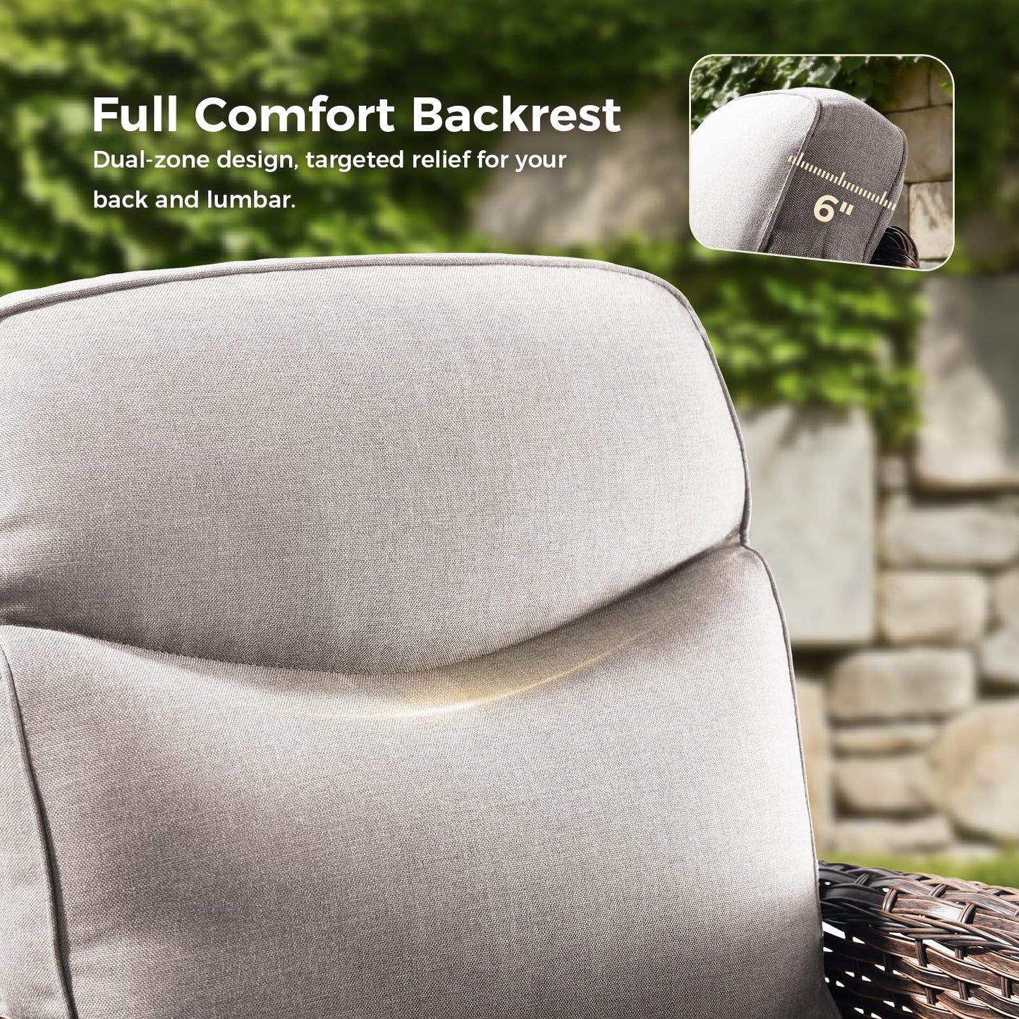 Luxury Patio Furniture Set with 6-inch Thick Cushions, Outdoor Furniture Set with High Back Swivel Chairs, 6 PCS Wicker Outdoor Conversation Set for Porch, Patio, Yard, Deck, Poolside, Brown/Beige
