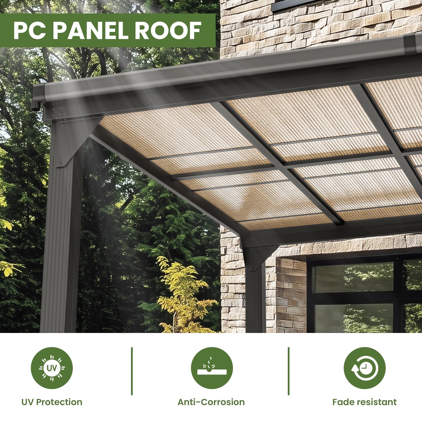 Patiopia 10 * 10FT Pergola,4 * 4 Inch Thickened Pillars & Enlarged Base,Outdoor Hardtop Lean to Gazebo,Wall Mounted Pergola,Pergolas Gazebos Clearance,Aluminum Frame Pergola,UV Resistant Patio Roof