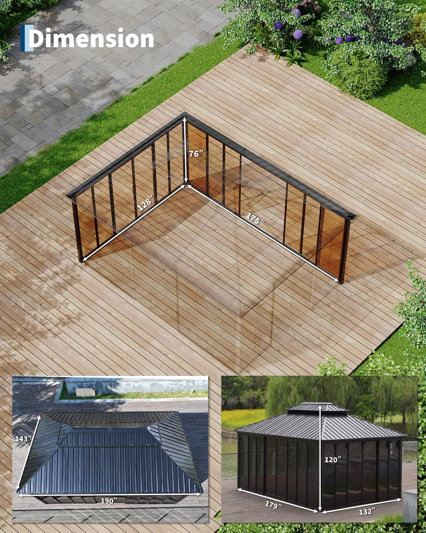 GarveeLife 12x16 ft Sunroom Hardtop Gazebo, Enclosed Gazebo with Floor-to-Ceiling Sliding Doors, All-Aluminum Alloy Frame, Screen Outdoor Room Solarium for Backyard, Patio, and Deck