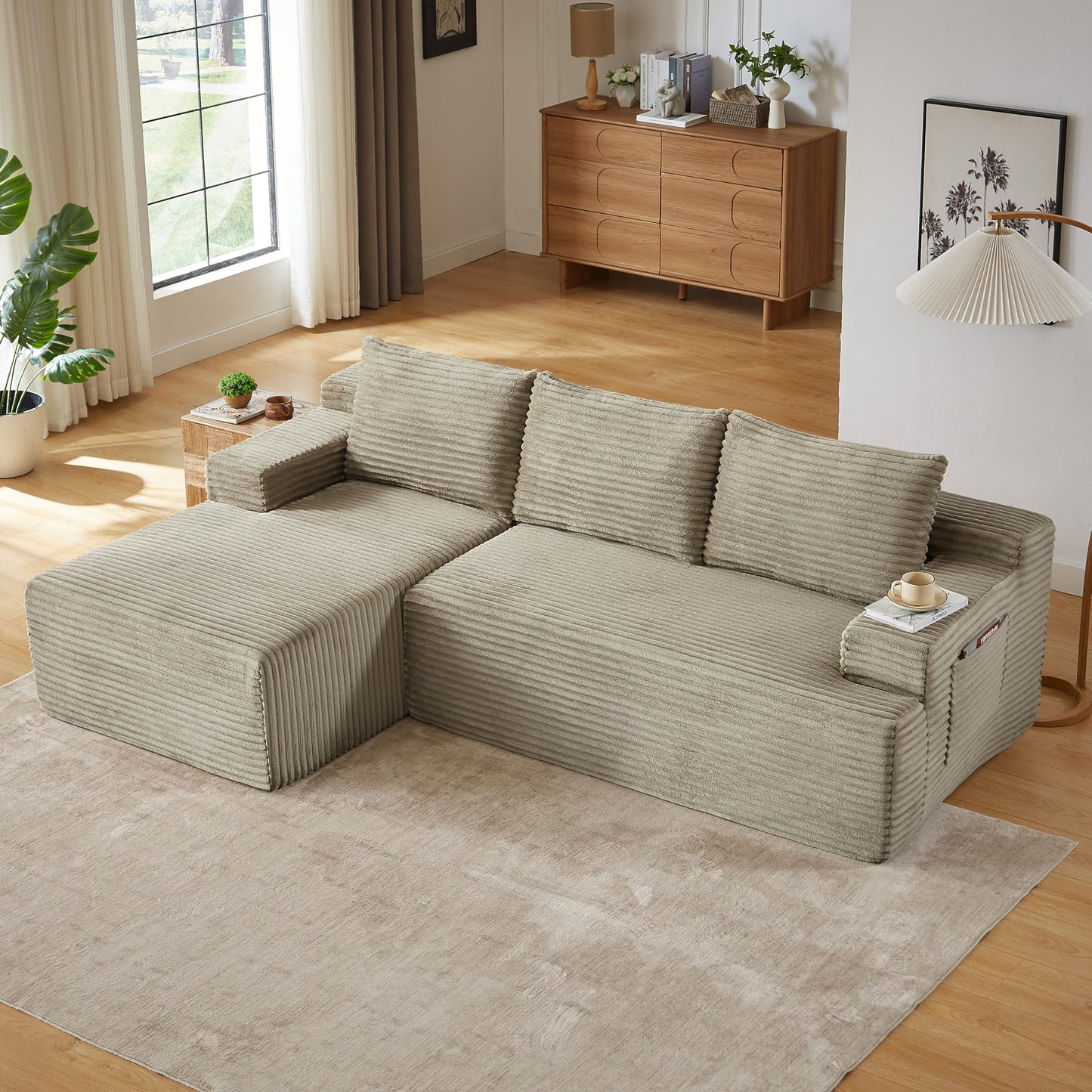 96" L Shaped Cloud Sectional Couch with Chaise, Deep Seat Modular Sectional Sofa Corduroy Memory Foam Sofa Boneless Couches for Living Room Bedroom, No Assembly Required