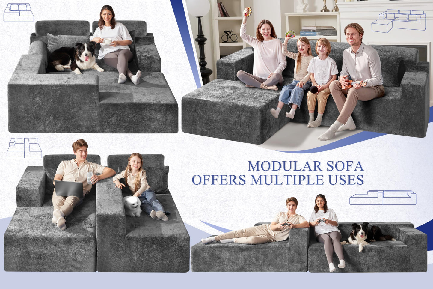 HABUTWAY 105" L-Shape Modular Sectional Sofa Couch for Living Room,No Assembly Required,Modular Comfy Sofa with Deep Seat for Living Room Bedroom,Luxury Distressed Velvet(Left,Grey)