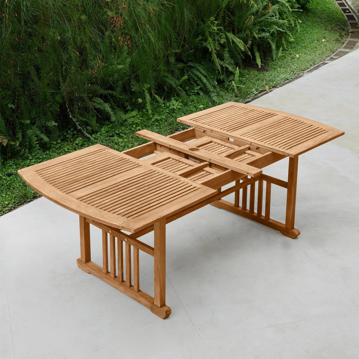 Cambridge Casual Caterina Teak Wood 6-Piece Outdoor Dining Set with Bench, Armchairs, and Beige Cushions, Weather-Resistant Natural Teak Garden Furniture for Porch, Deck, or Backyard