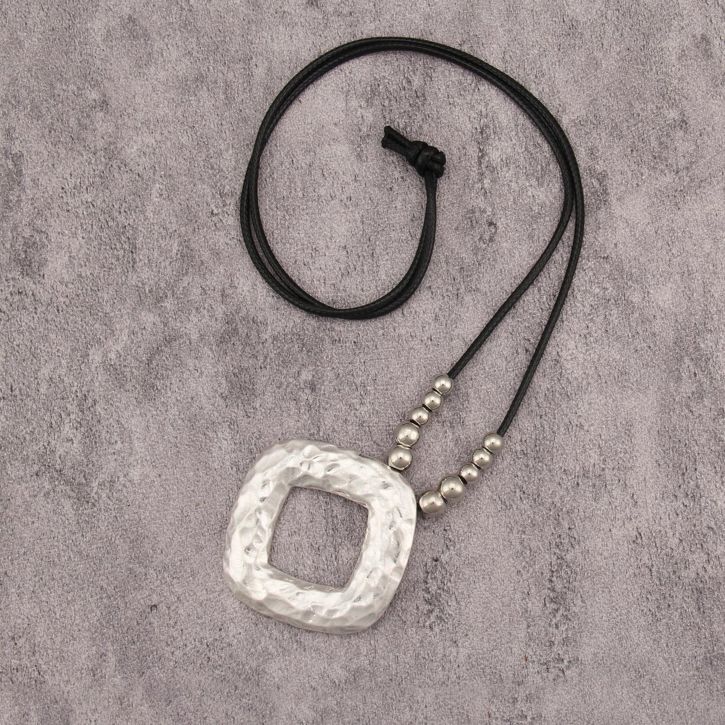 joymiao Bohemian Necklace for Women Long Boho Pendant Necklace with Large Silver Square Charm Hippie Statement Jewelry