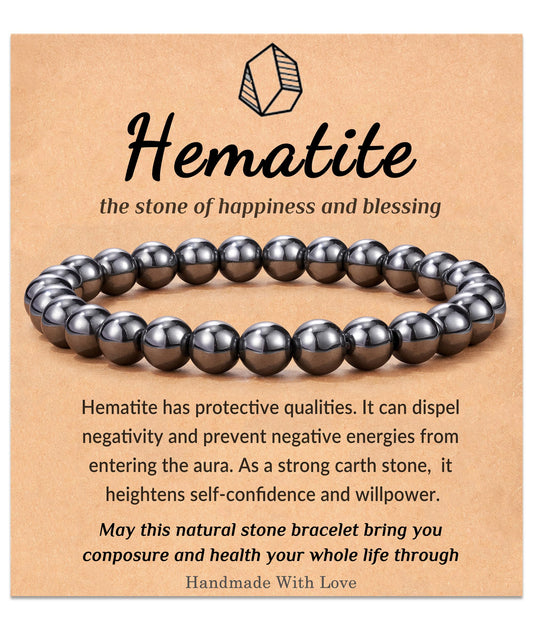 Seyaa Hematite Bracelet Natural Stone Beaded Stretch Bracelets Gifts for Men Bracelet