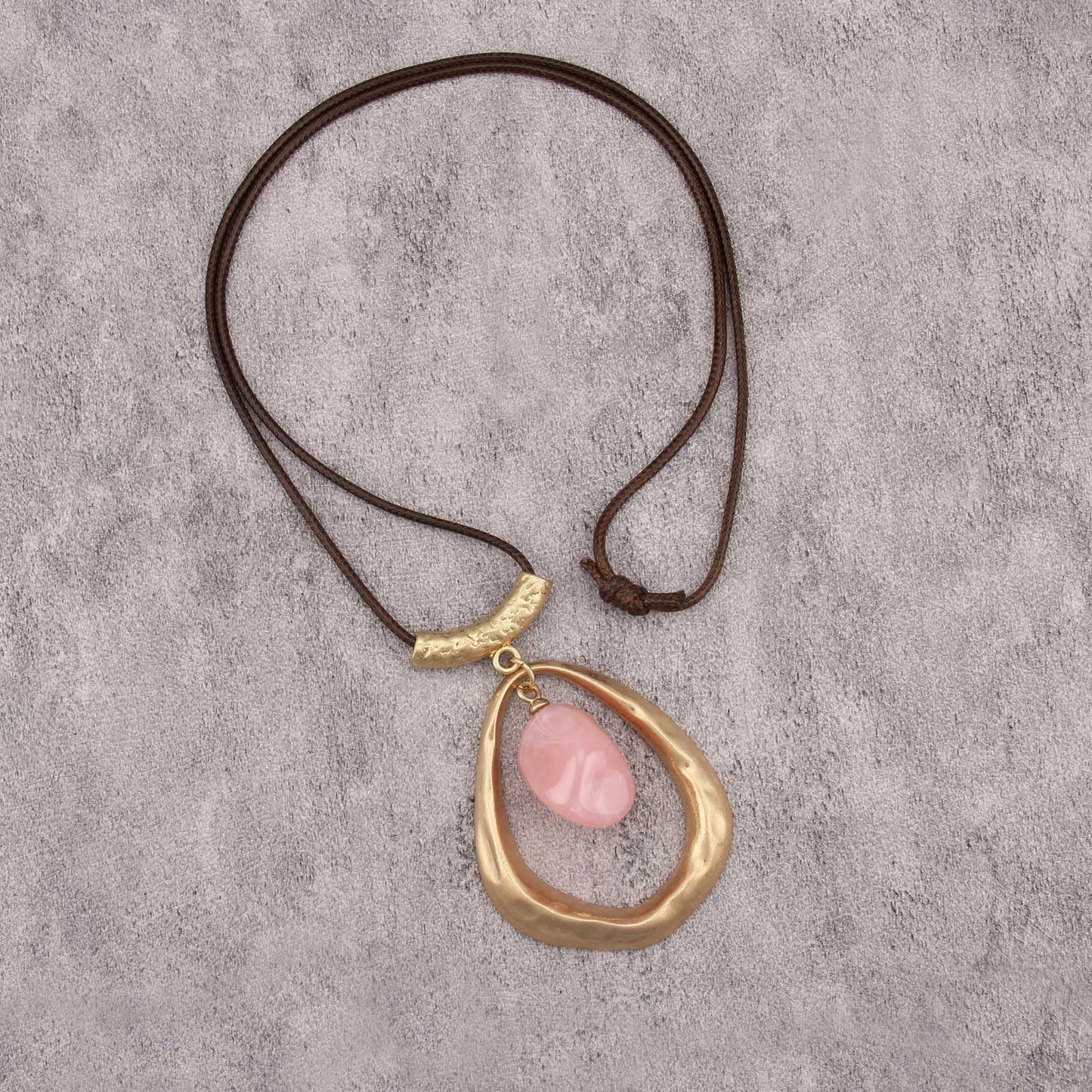 joymiao Vintage Pendant Necklace for Women Long Boho Choker Large Gold Pendant with Pink Stone Hippie Womens Bohemian Necklace
