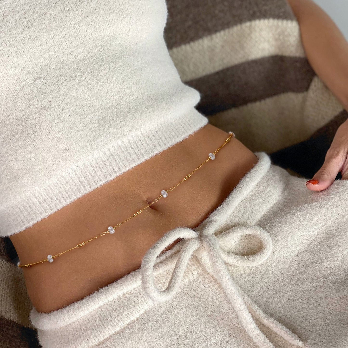 PEARLADA Baroque Pearl Waist Beads 18k Gold Plated Belly Chain Sexy Beach Bikini Body Chain Trendy Boho Waist Jewelry Dainty Beach Accessories
