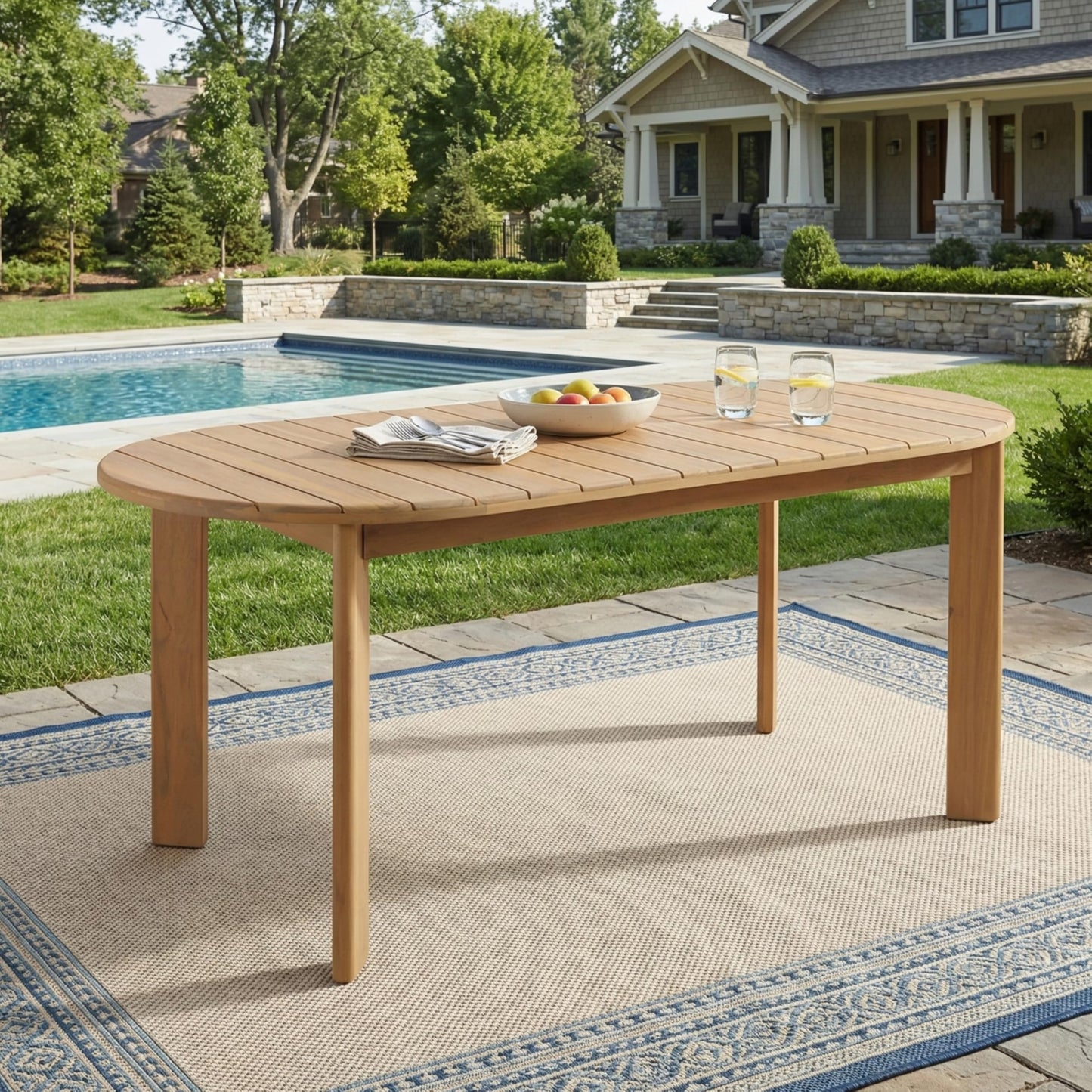 Merax Patio Outdoor Acacia Wood Oval Outdoor Dining Table with Sturdy Legs for Backyard, Lawn, Balcony, Light Teak