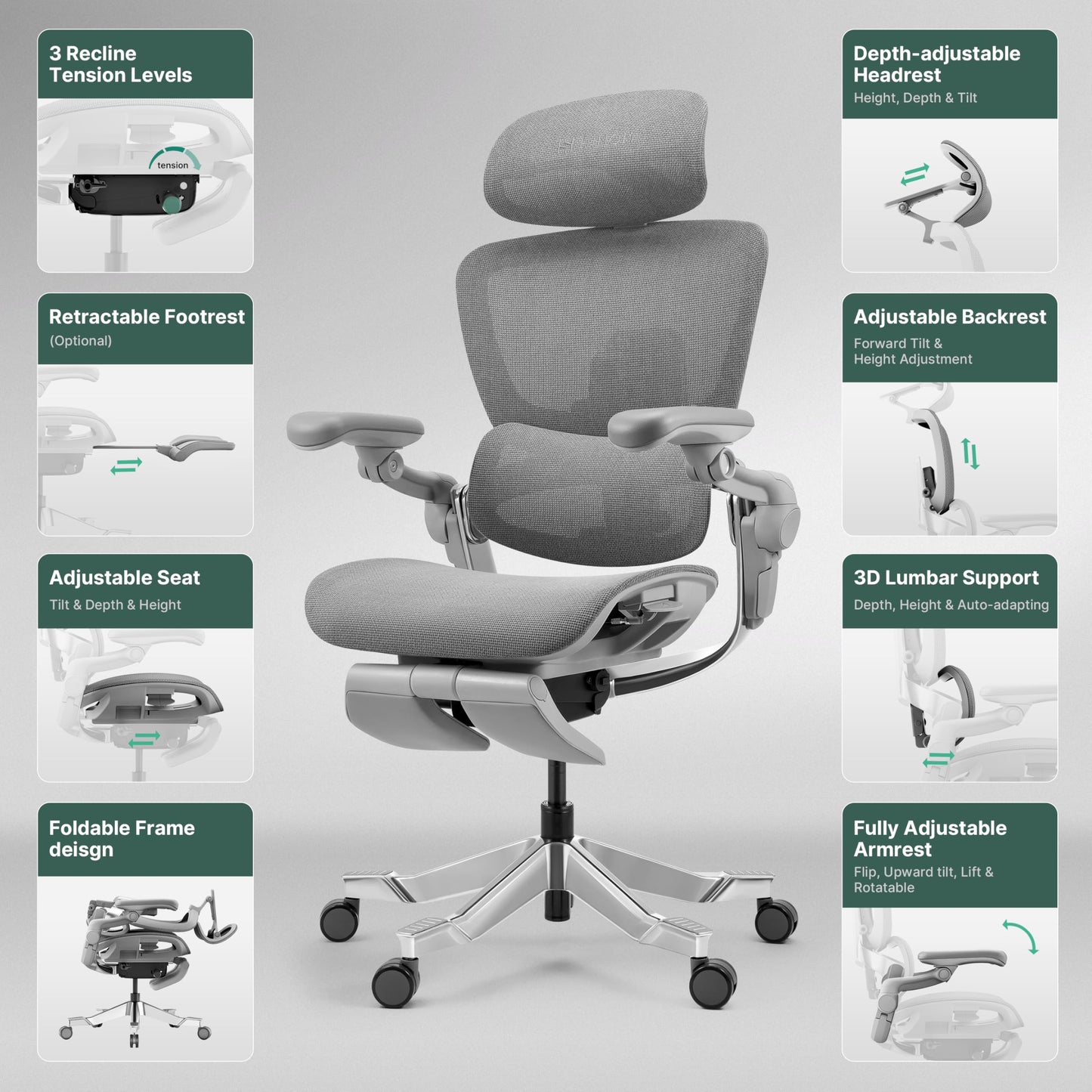 HINOMI H2 Pro Premium Ergonomic Office Chair - Comfy Home Office Desk Computer Chair with Adjustable Back Support, Swivel Wheels, Flip-up Arms, Comfortable Mesh Seat for Desk Work (Green)